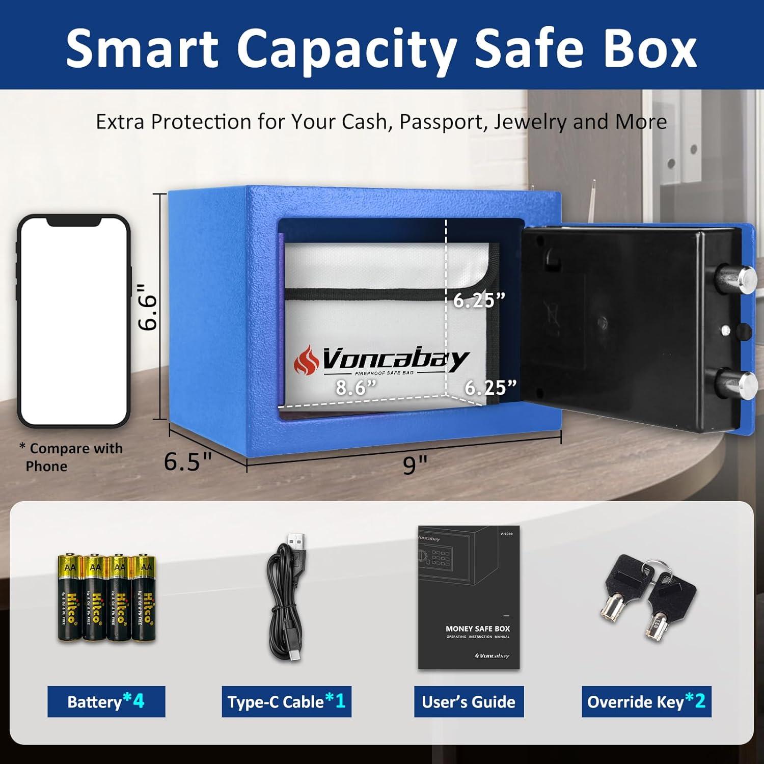 Voncabay Money Safe Box for Home with Sensor Light and Mute Function & Fireproof Security Safe Box with Emergency Power Outlet & with Digital Keypad-khaki