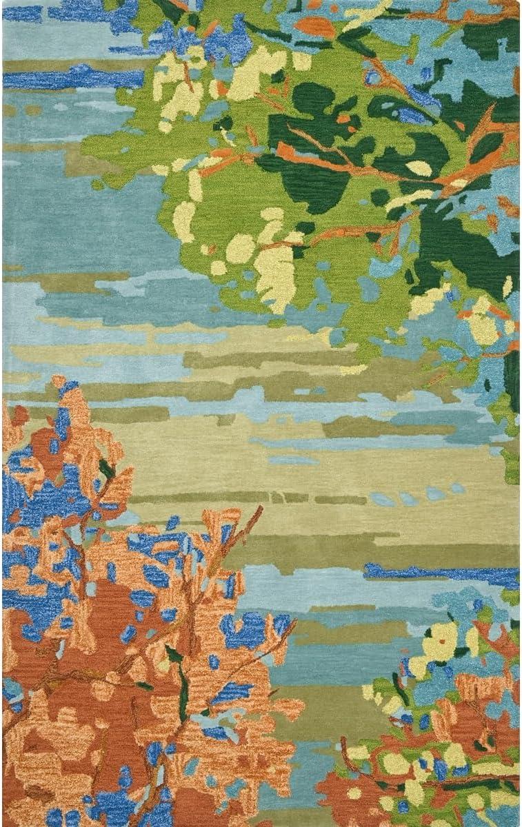Landscape Floral Handmade Tufted Wool Teal/Yellow/Blue Area Rug