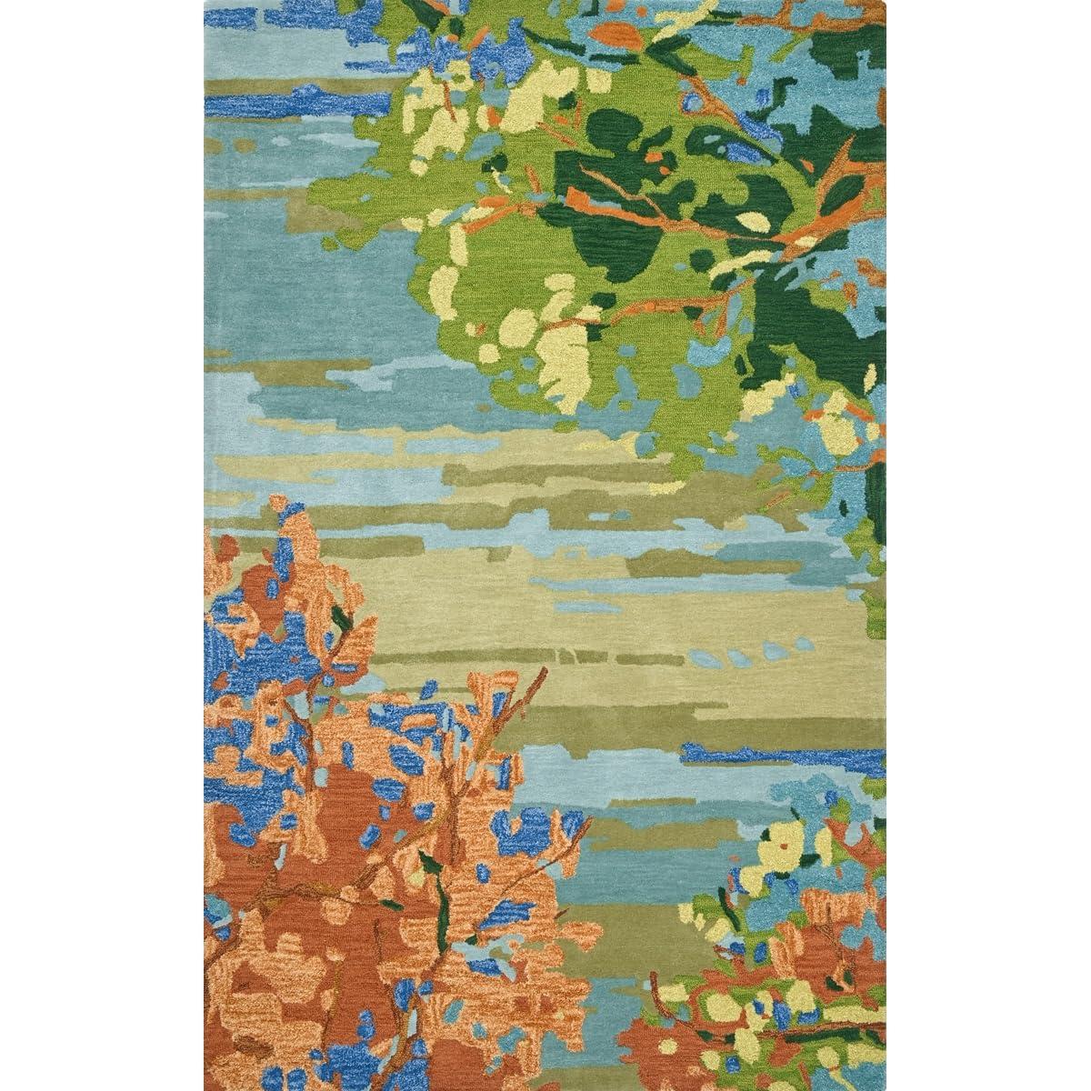 Landscape Floral Handmade Tufted Wool Teal/Yellow/Blue Area Rug