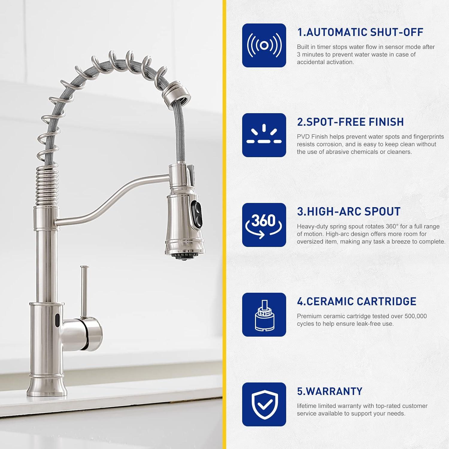 Brushed Nickel Touchless Pull Down Kitchen Faucet with Spray