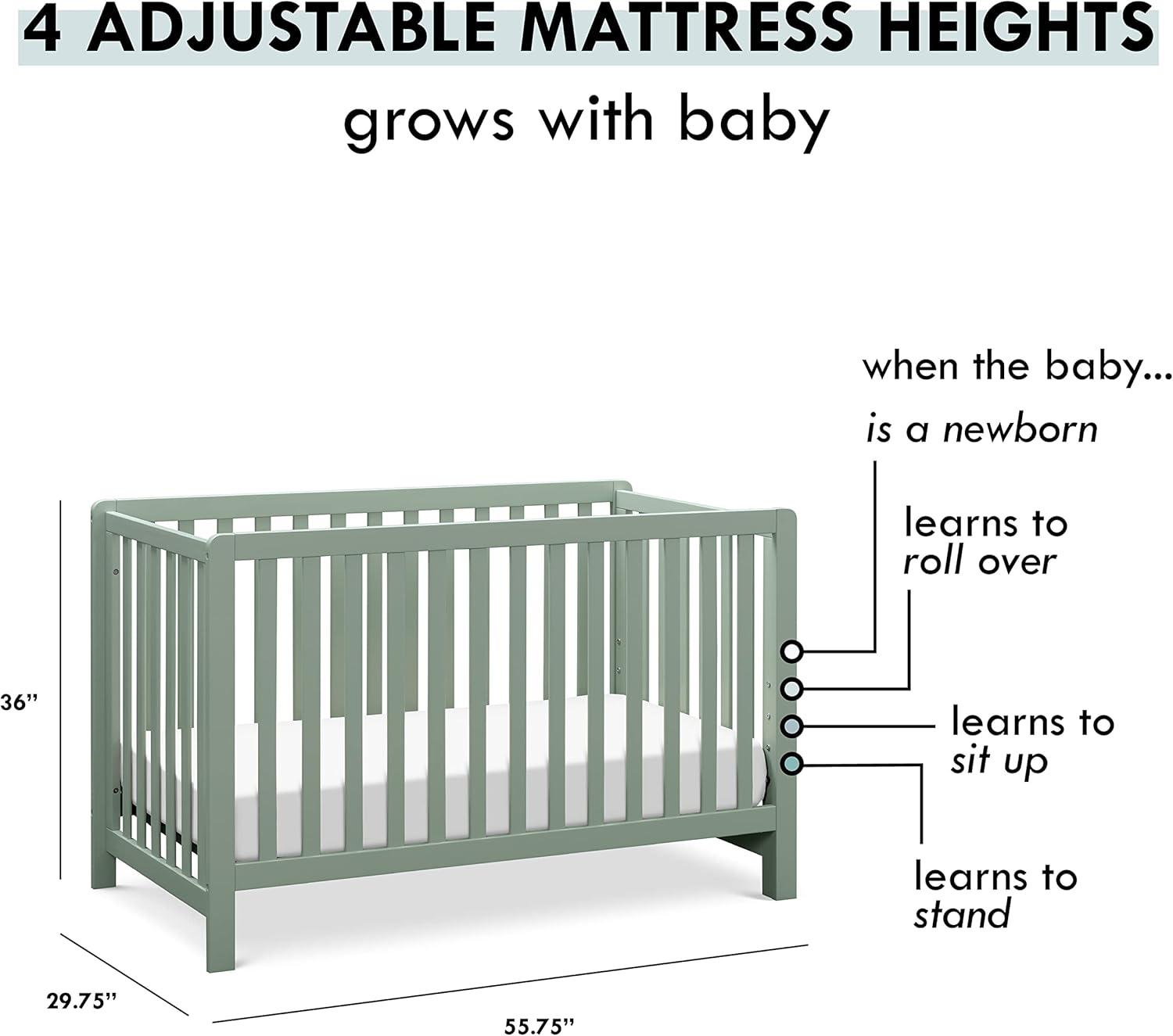 Light Sage 4-in-1 Convertible Crib with Clean Lines