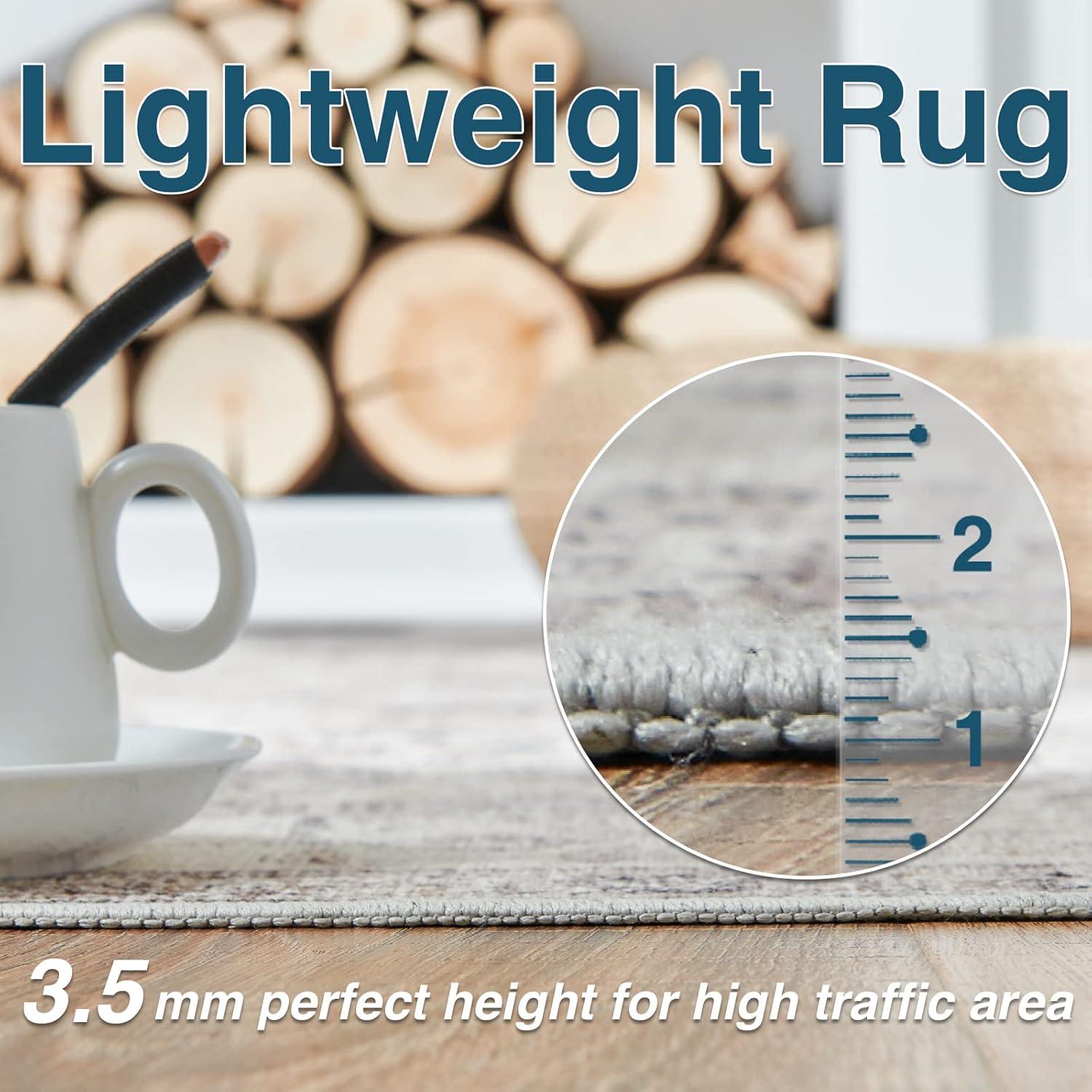 jinchan Area Rug 8x10 Washable Living Room Rug Vintage Indoor Large Floor Cover Retro Accent Mat Distressed Gray Floral Country Boho Non Slip Thin Carpet for Bedroom Kitchen Dining Room Office Grey