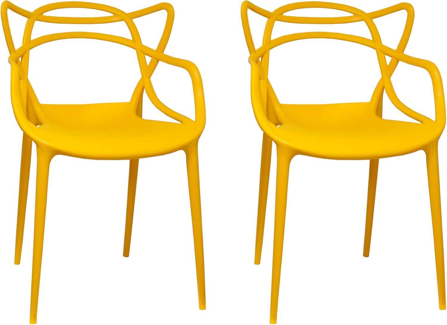 Mod Made Mid Century Modern Molded Plastic Loop Dining Side Chair- Set of 2-Color:Yellow