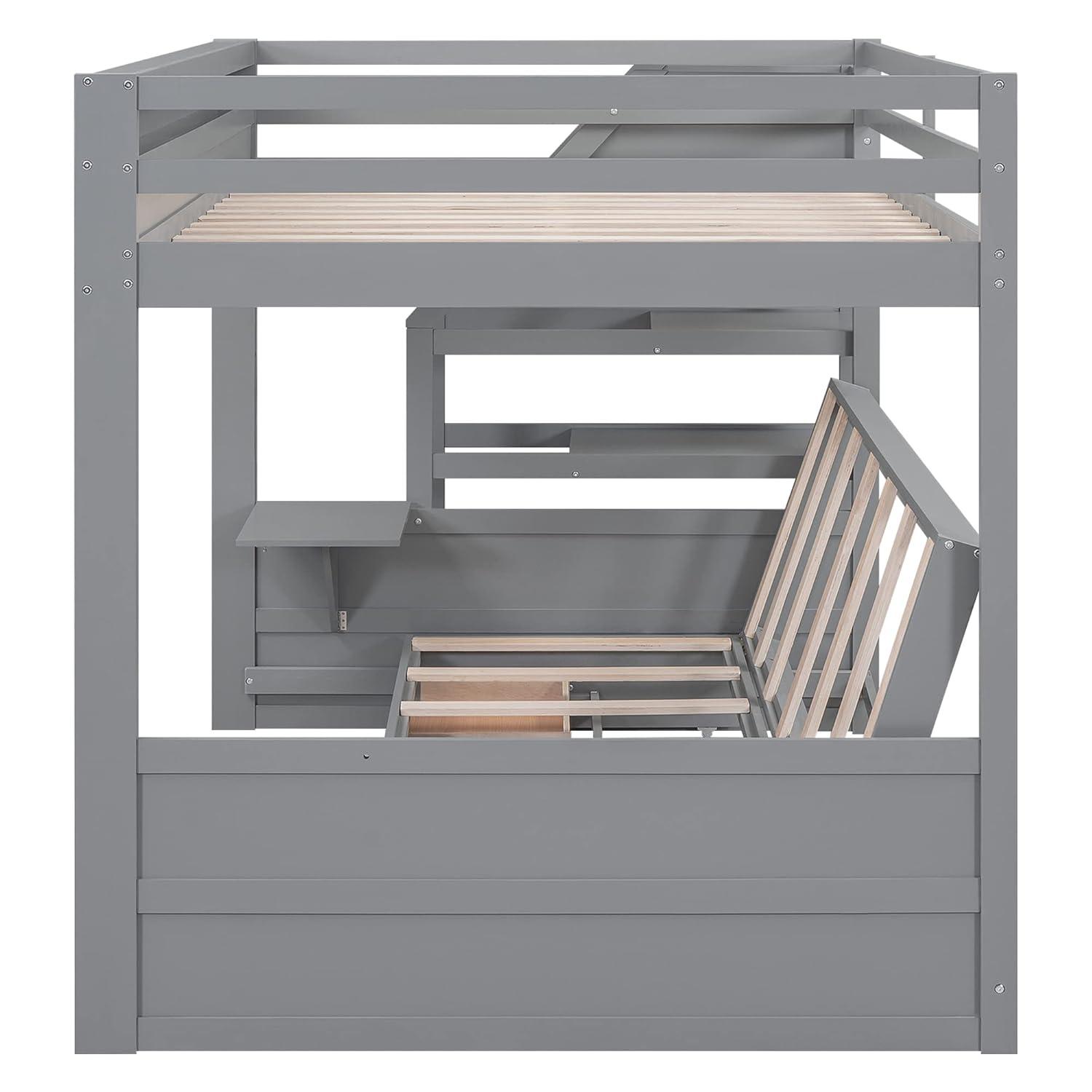 Harper & Bright Designs Full Over Full Bunk Beds with Stairs and Small Shelf, Wood Convertible Bunk Bed can be Converted into Daybed (Gray)
