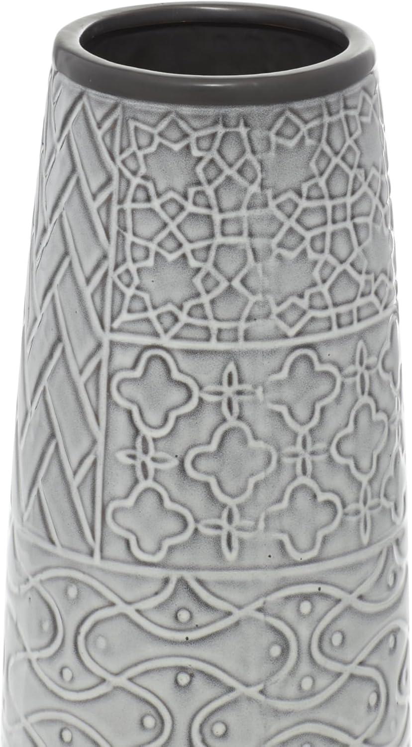 Bungalow Rose Ceramic Slim Engraved Patterned Decorative Gray Vase