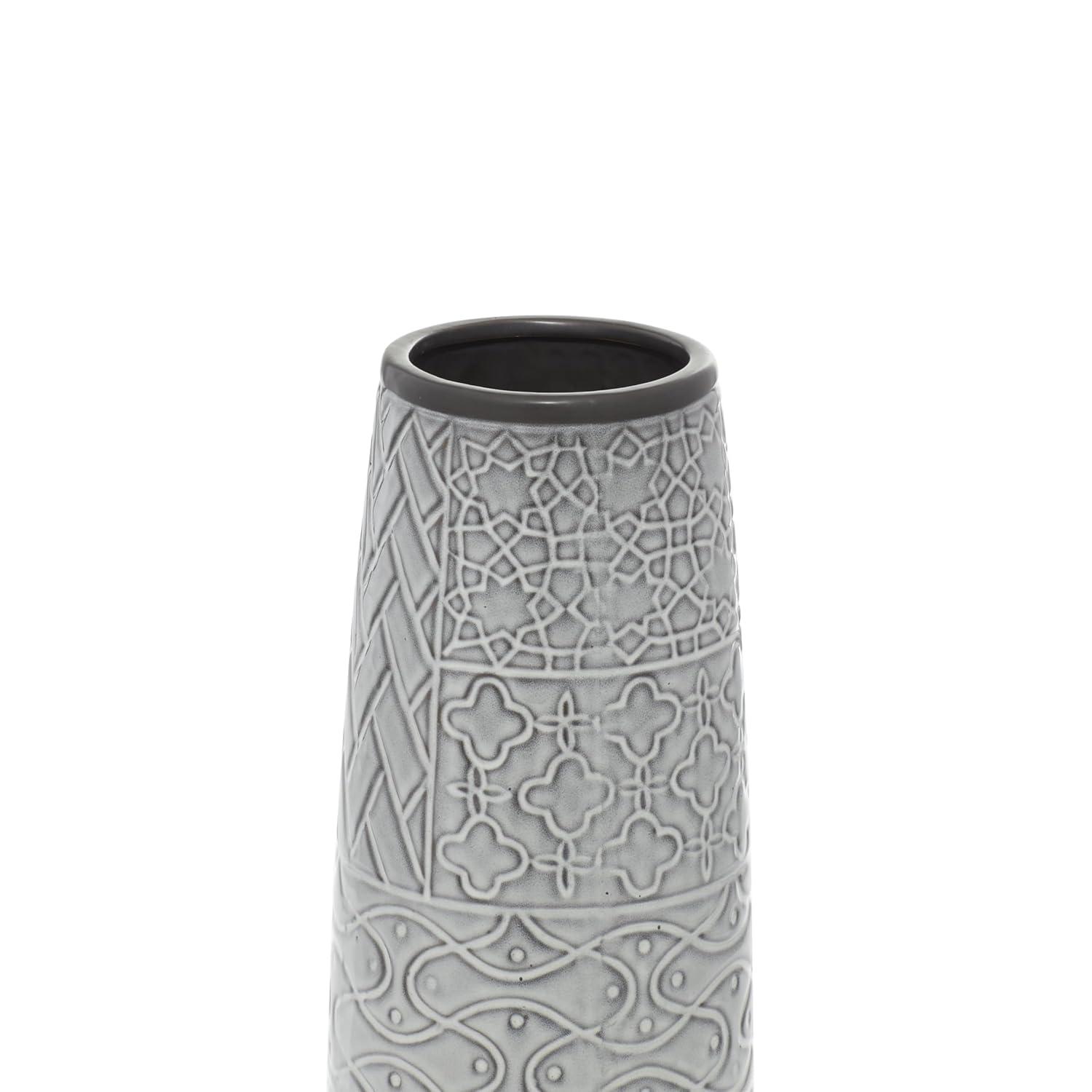 Bungalow Rose Ceramic Slim Engraved Patterned Decorative Gray Vase