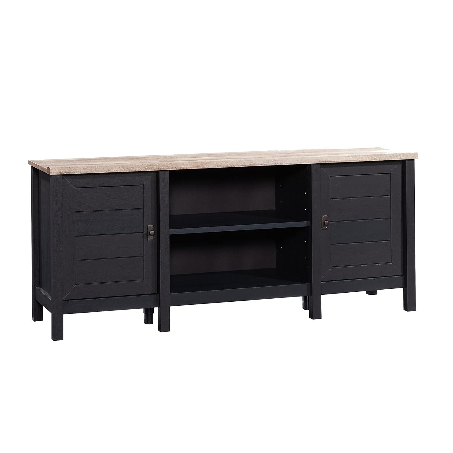 Sauder Cottage Road TV Credenza with Doors for TV's up to 65", Raven Oak Finish