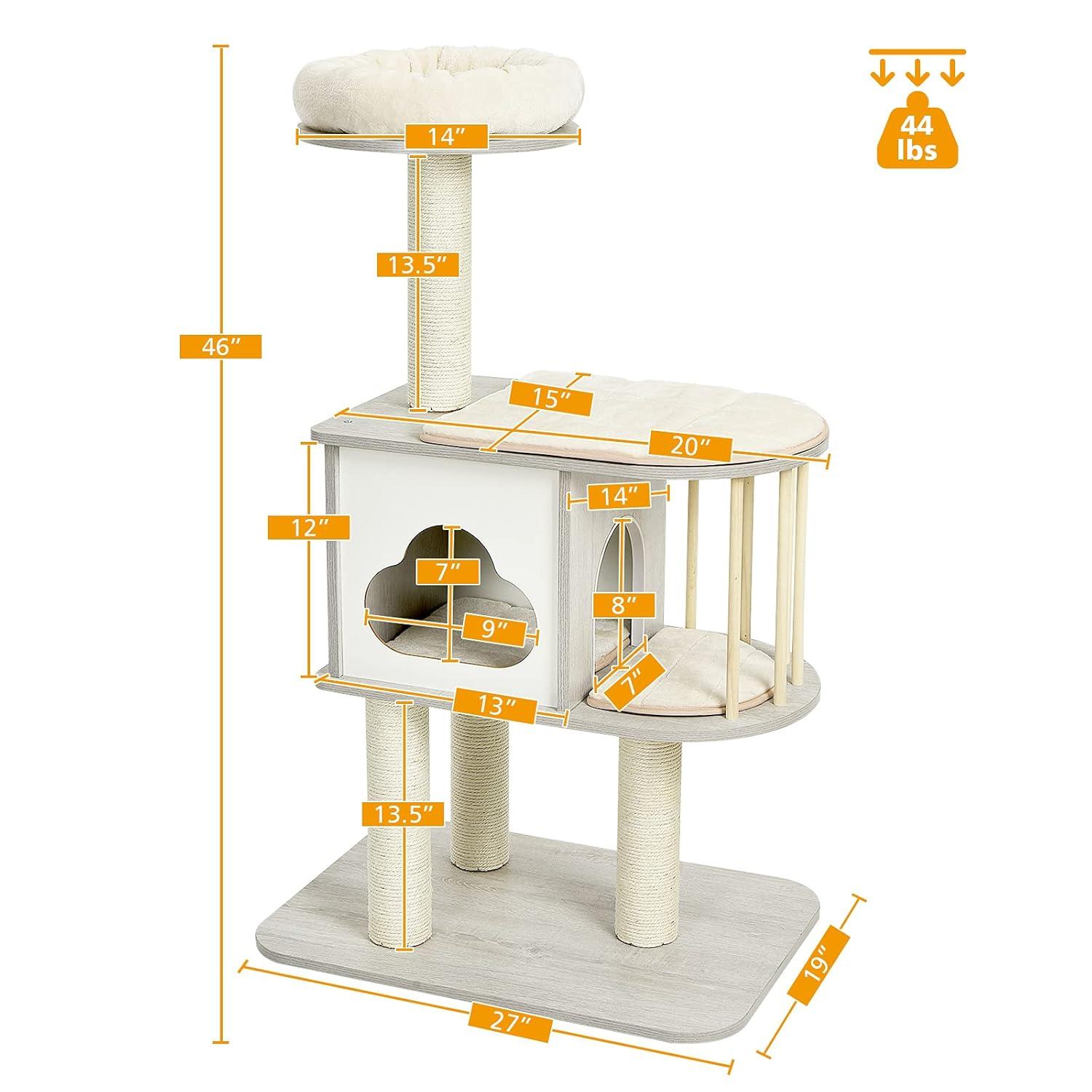 Archie & Oscar™ 46" Modern Wooden Cat Tree With Platform & Washable Cushions For Kittens & Cats