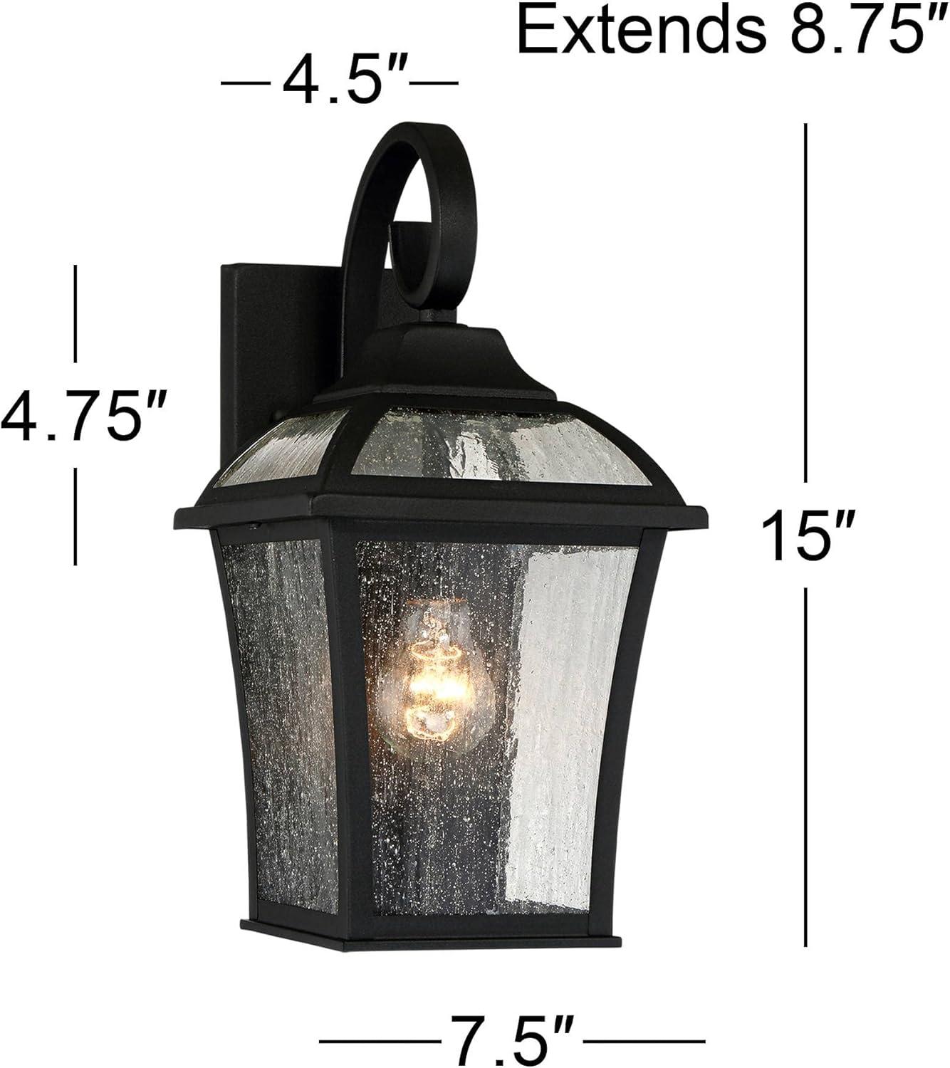 John Timberland Mosconi Rustic Outdoor Wall Lights Fixture Set of 2 Textured Black 15" Clear Seedy Glass for Post Exterior Barn Deck House Porch Yard