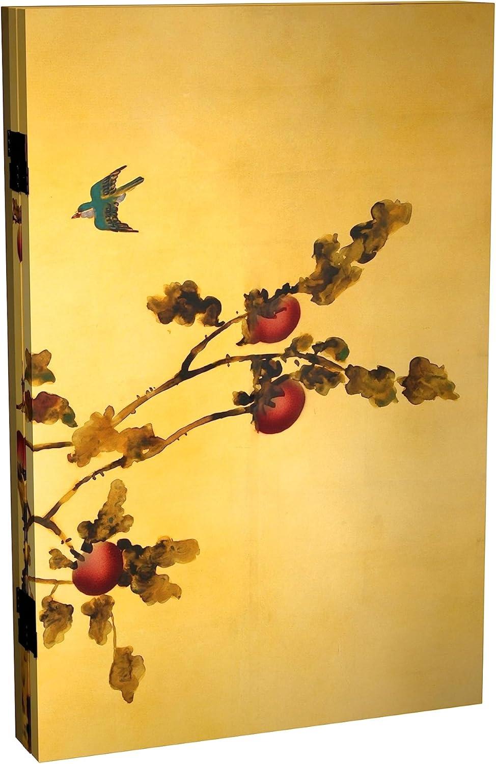 2 ft. Short Double Sided Plum Tree Canvas Folding Screen