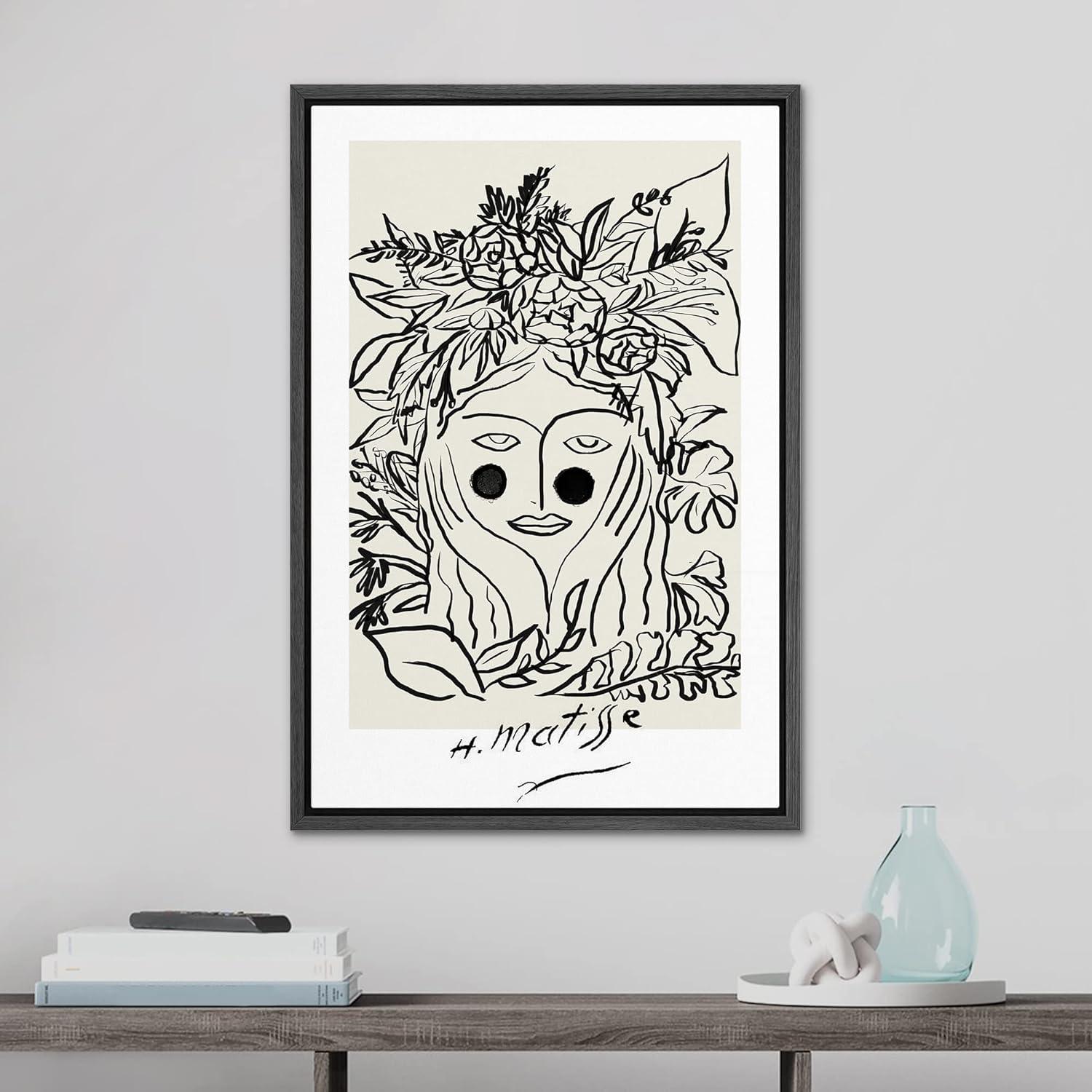 SIGNLEADER Abstract Black Floral Woman Artwork Modern Wall Art Framed Canvas by Henri Matisse Painting Print