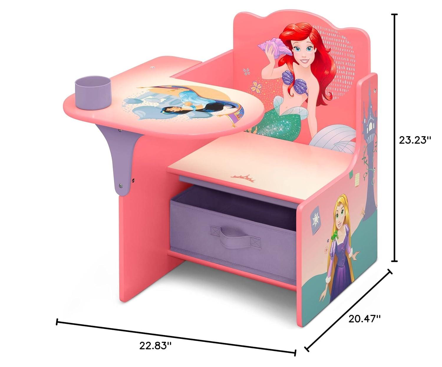 Disney Princess Pink Wood Chair Desk with Storage Bin