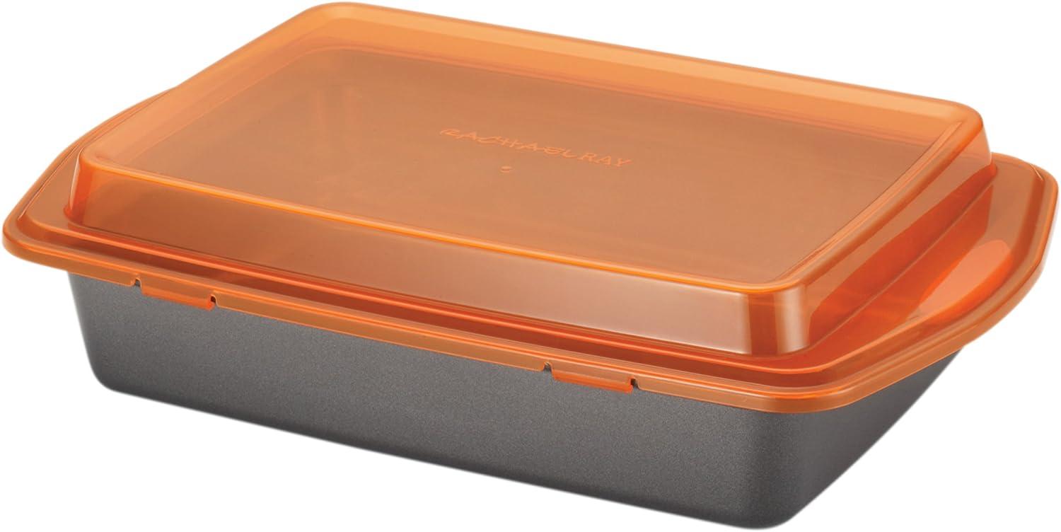 Orange Carbon Steel Nonstick Cake Pan with Lid, 9" x 13"