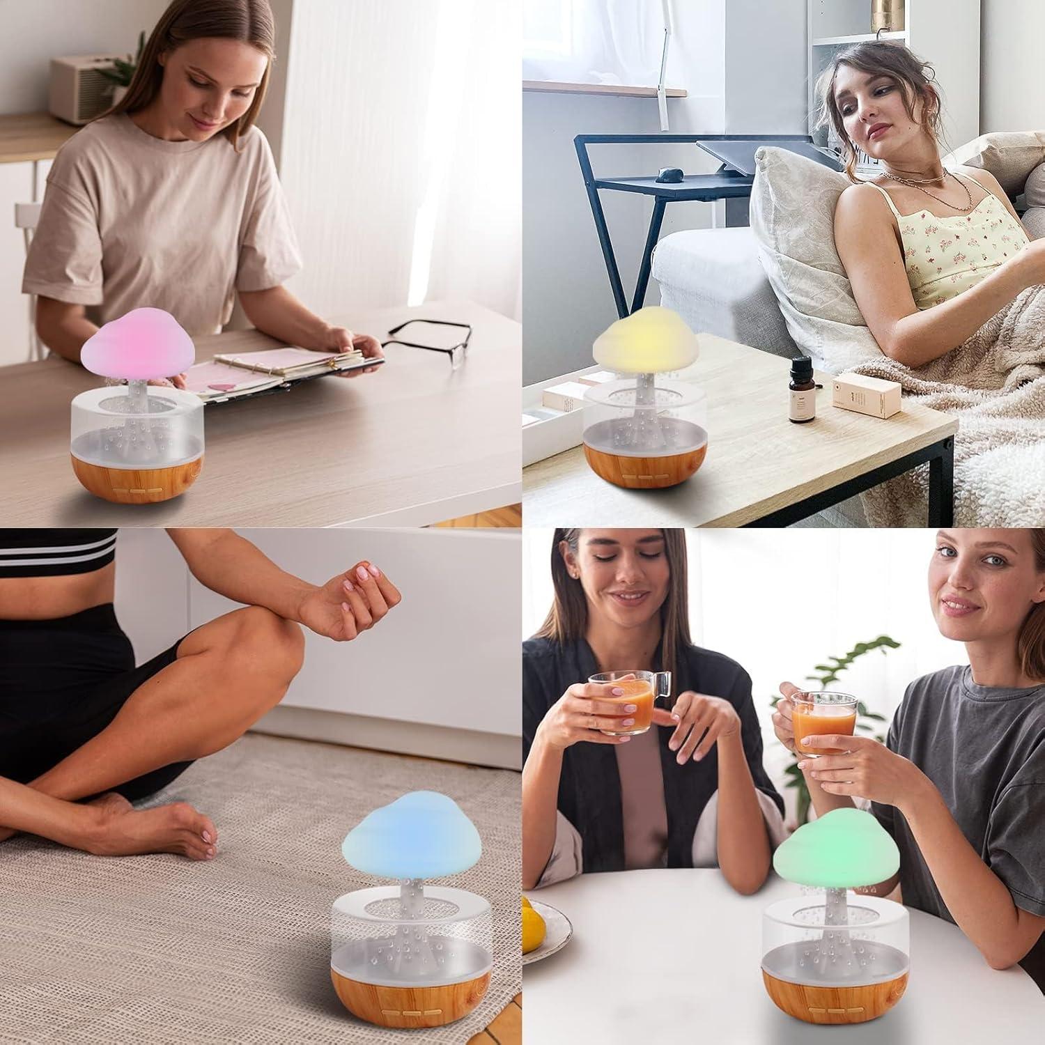 Weljoy Zen Raining Cloud Night Light Aromatherapy Essential Oil Diffuser Micro Humidifier Desk Fountain Bedside Sleeping Relaxing Mood Water Drop Sound (White) (White)