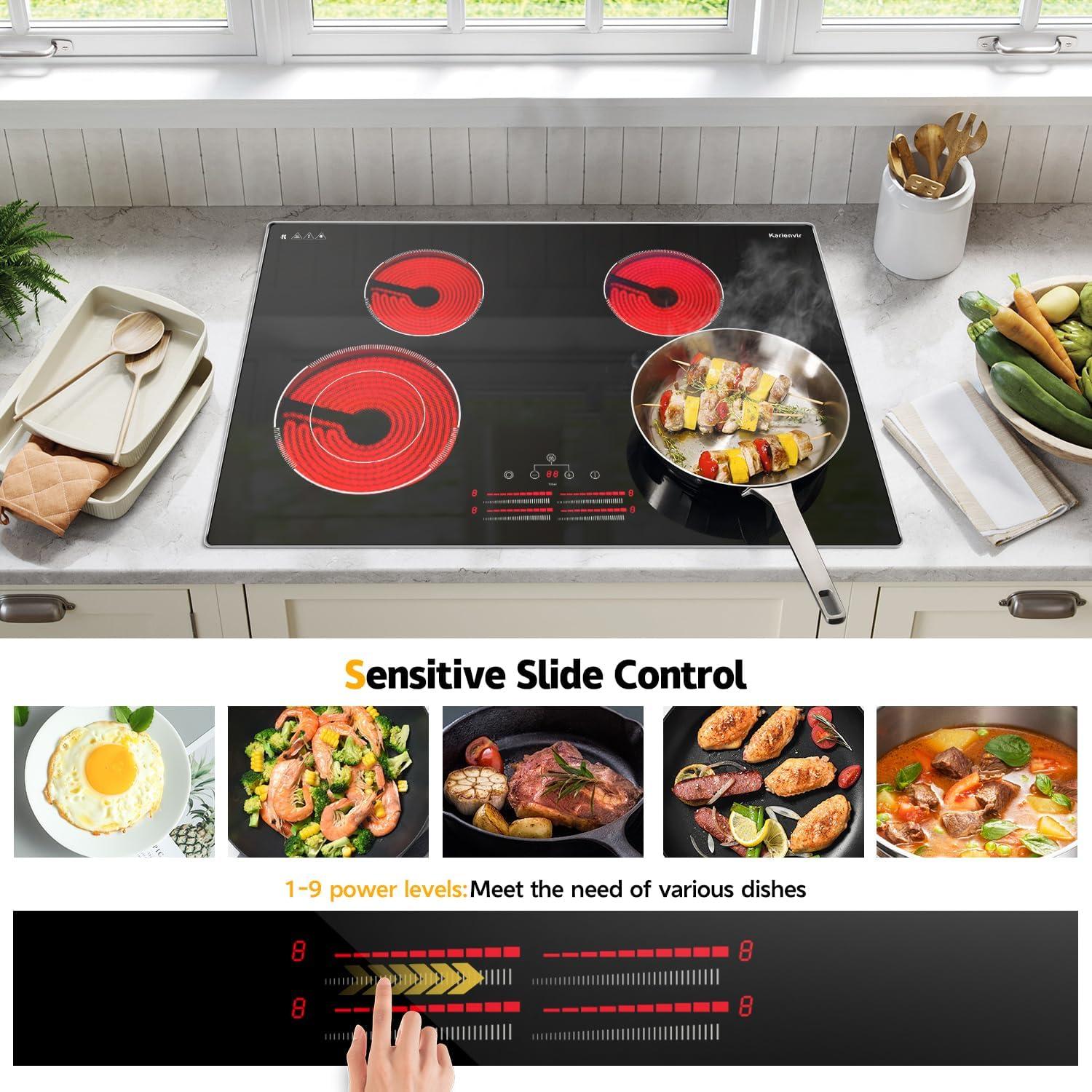 30 Inch Black Ceramic Electric Cooktop with Stainless Steel Frame