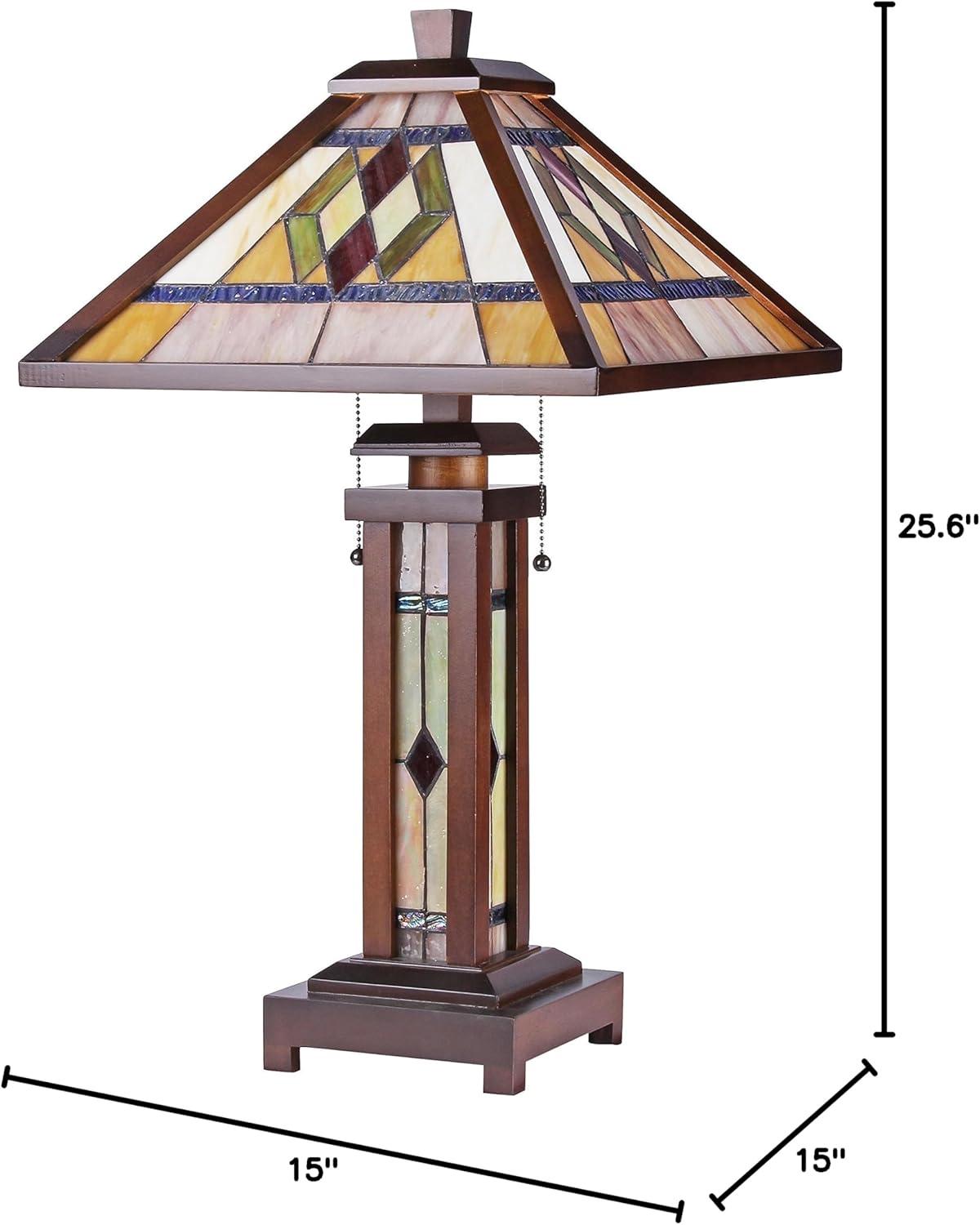 CHLOE Lighting GARETH Tiffany-style Mission 3 Light Double Lit Wooden Table Lamp 15" Shade