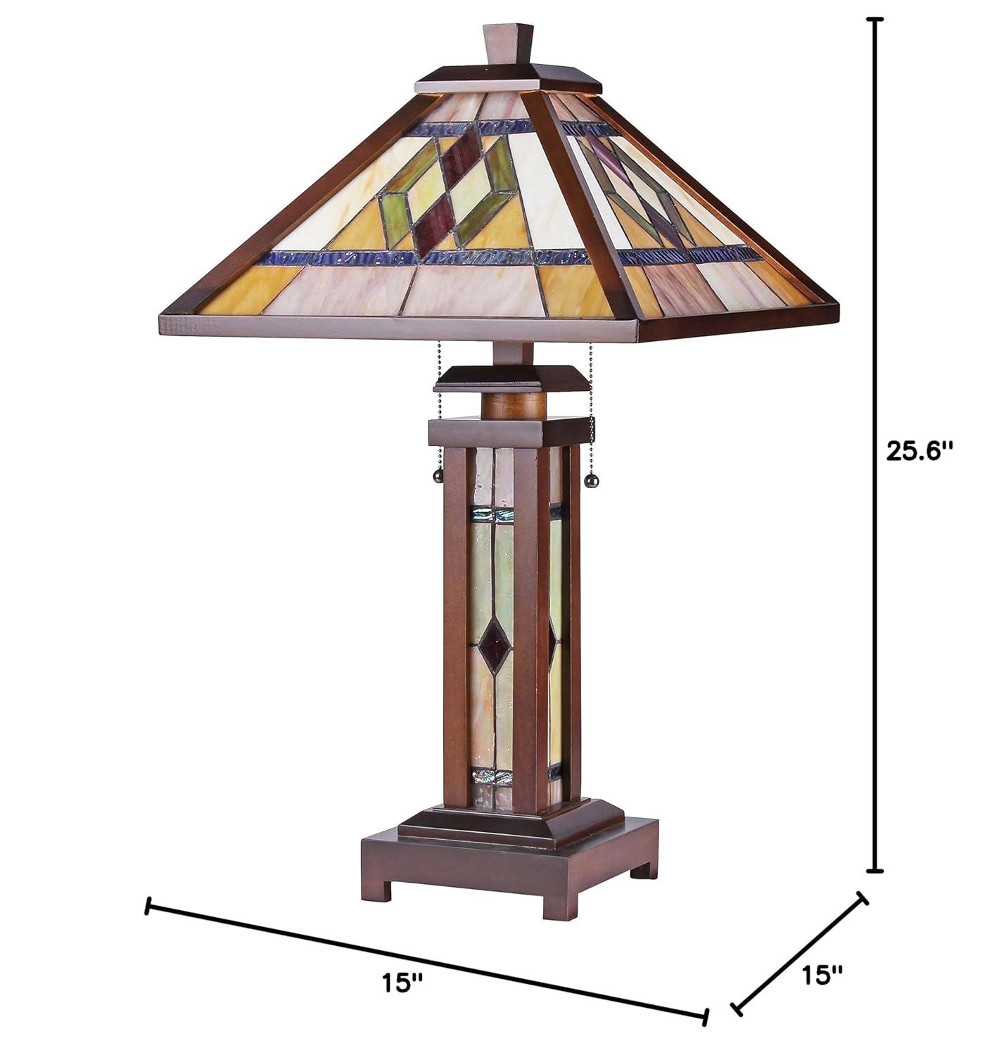 Chloe Lighting Gareth Tiffany-Style Mission 3 Light Double Lit Wooden Table Lamp 15" Shade