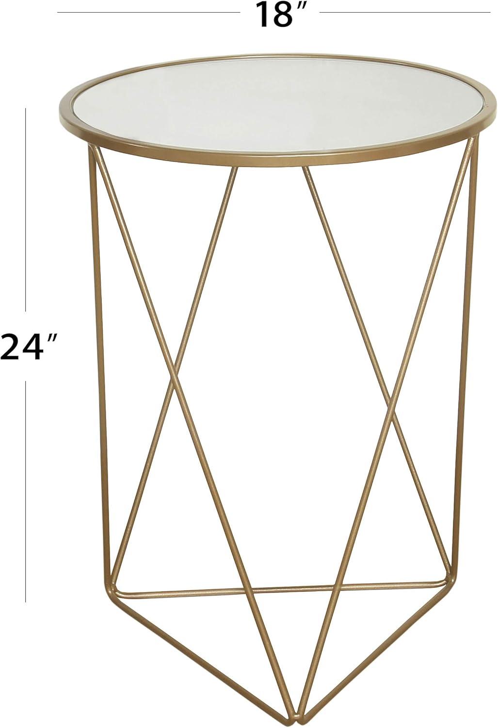 Modern Geometric Gold Metal Round Side Table with Mirrored Top