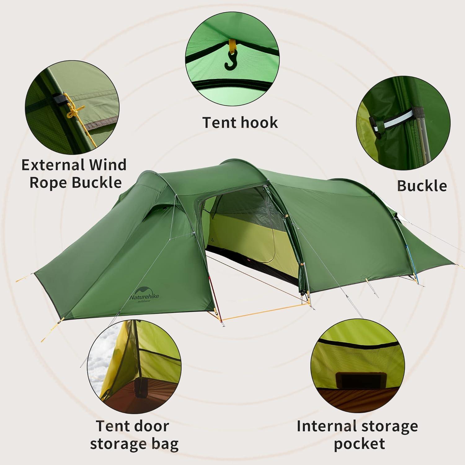 Green Four Season 2-Person Tunnel Camping Tent with Vestibule