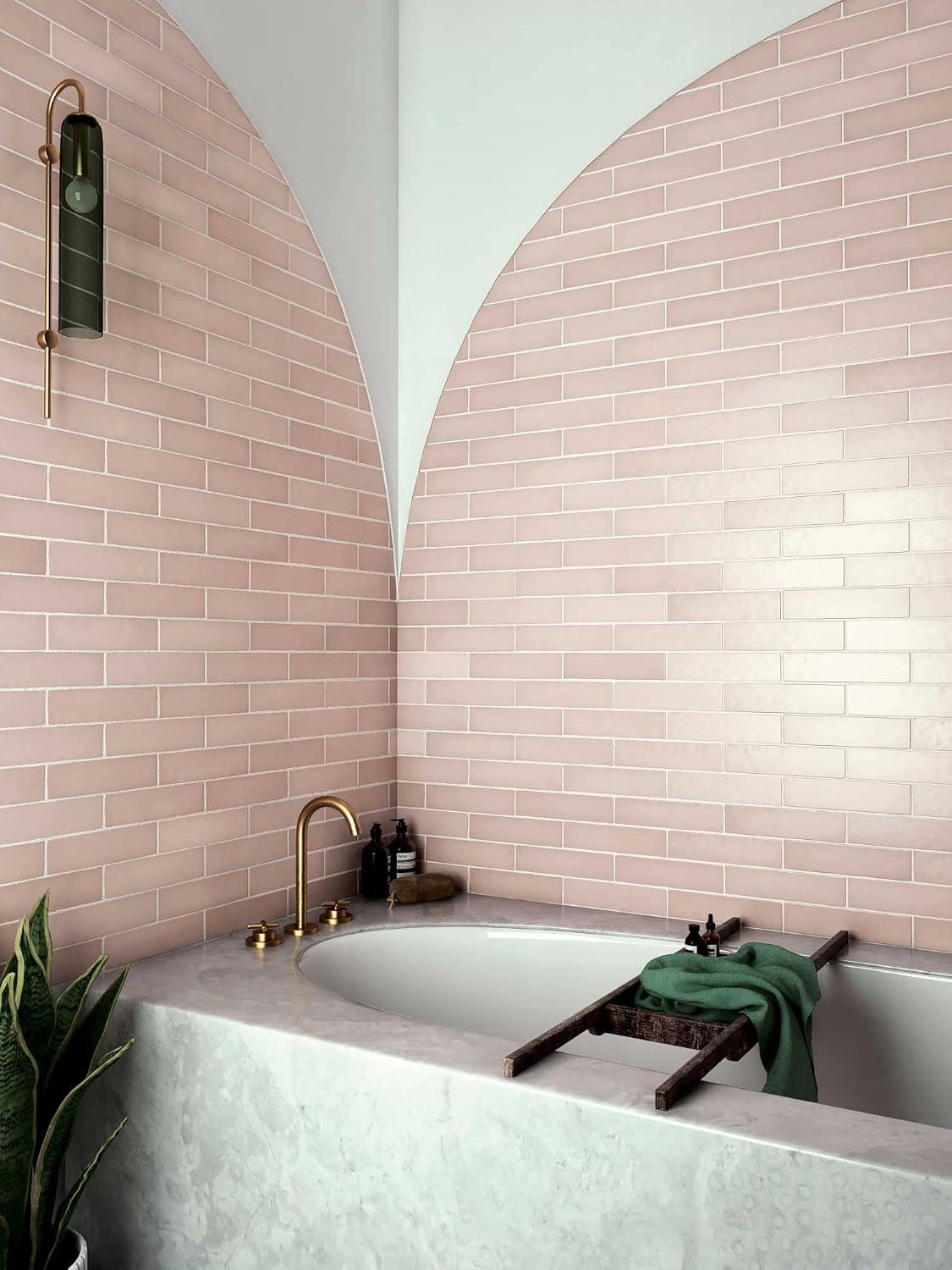 Makoto Matte Pink Ceramic Subway Wall Tile 2.5" x 10"