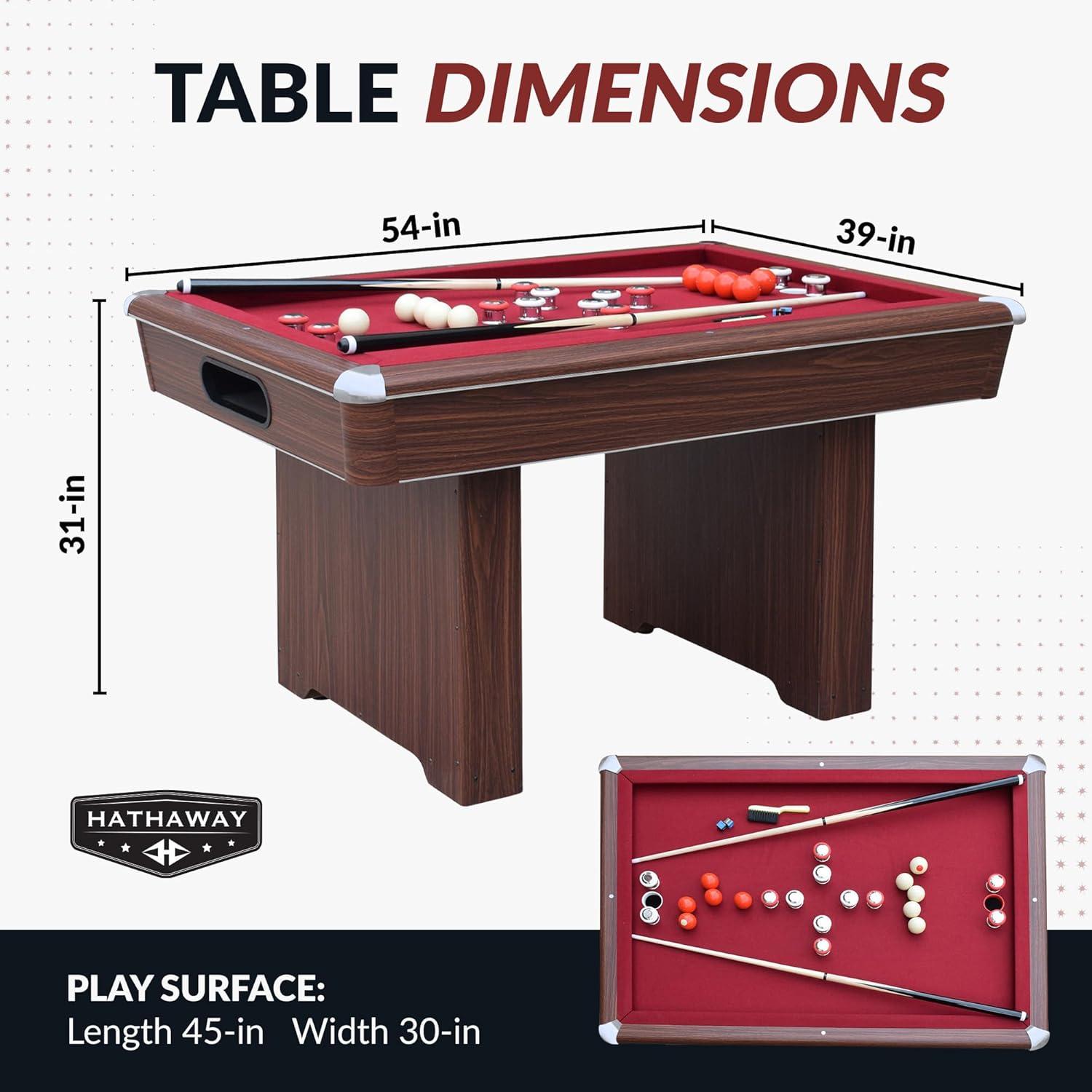 Hathaway Games Hathaway Renegade II 54-in Bumper Pool Table - Includes Cues, Billiard Balls, Accessories – Multi Game for Adults & Kids – Rubber Action Bumpers – Family Game Room – Red Felt with Walnut Finish