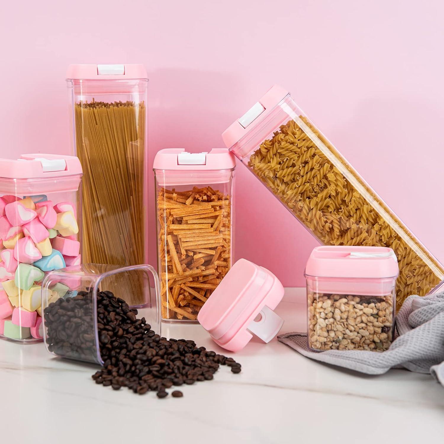 U-QE Airtight Food Storage Containers -6 Piece BPA Free Clear Plastic Airtight Containers with Easy Lock Lids for Kitchen Pantry Organization and Storage - Sugar, Flour, Cereal, Labels & Marker