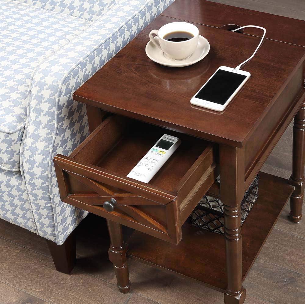 Country Oxford End Table with Charging Station, Espresso