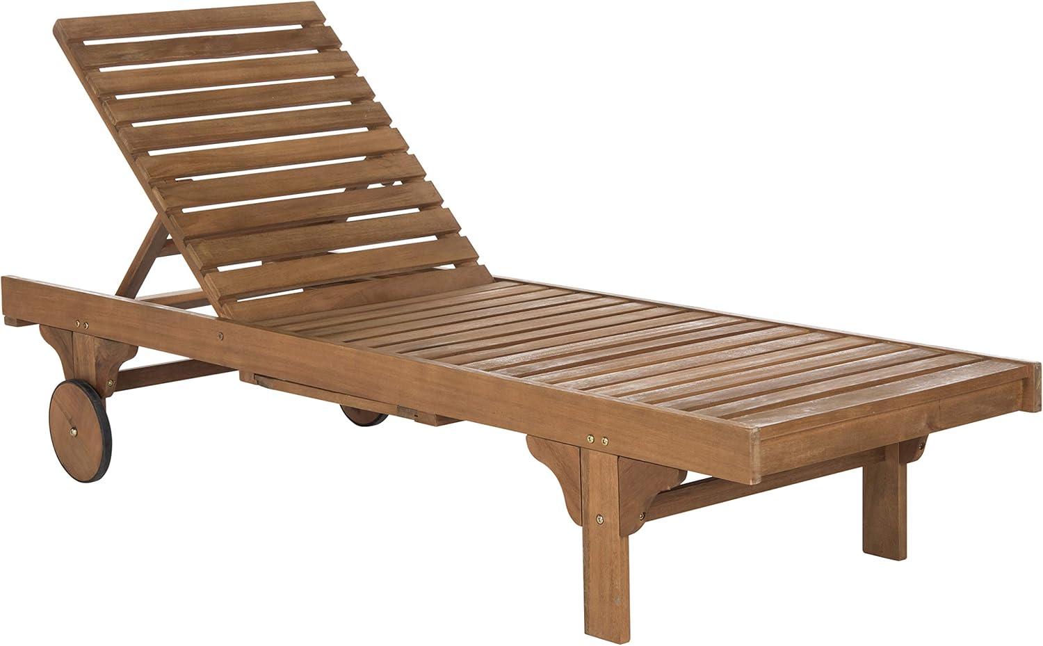 Natural Yellow Eucalyptus Wood Armless Chaise Lounger with Cushions