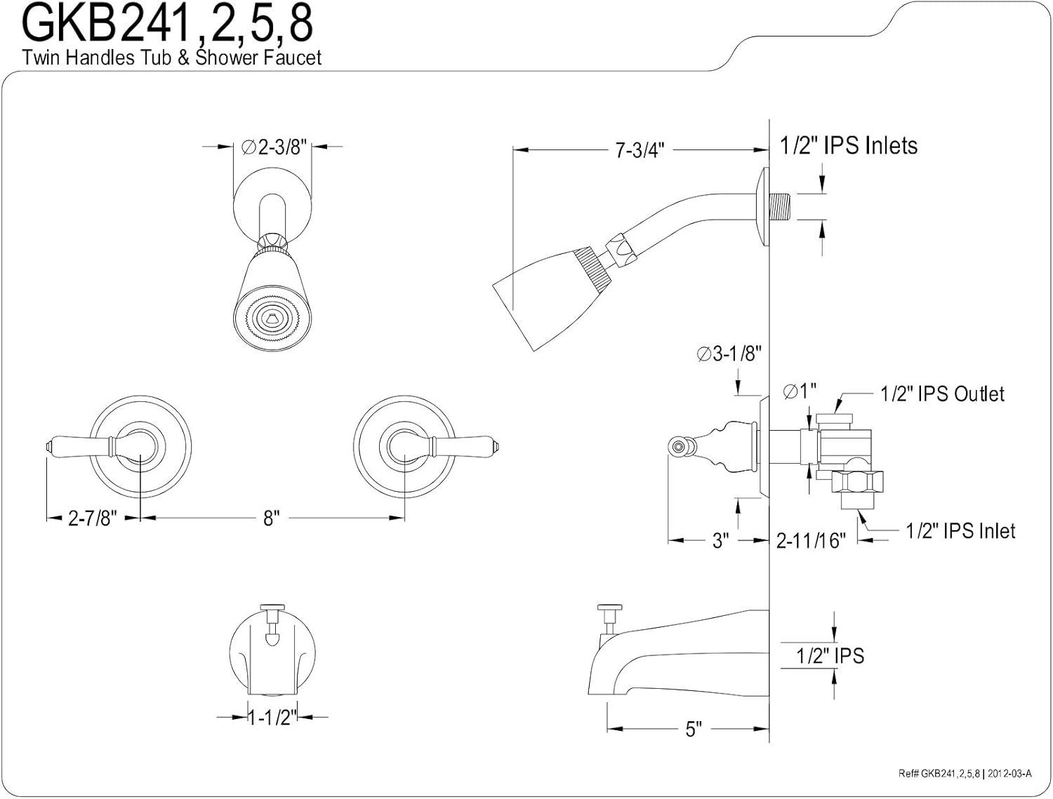 Polished Chrome Wall Mounted Tub and Shower Faucet Set