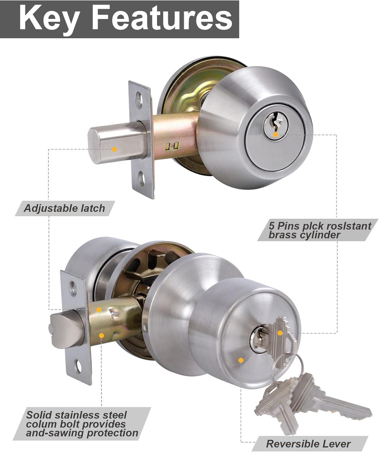 Satin Nickel Keyed Alike Entry Door Knobs and Deadbolts Set