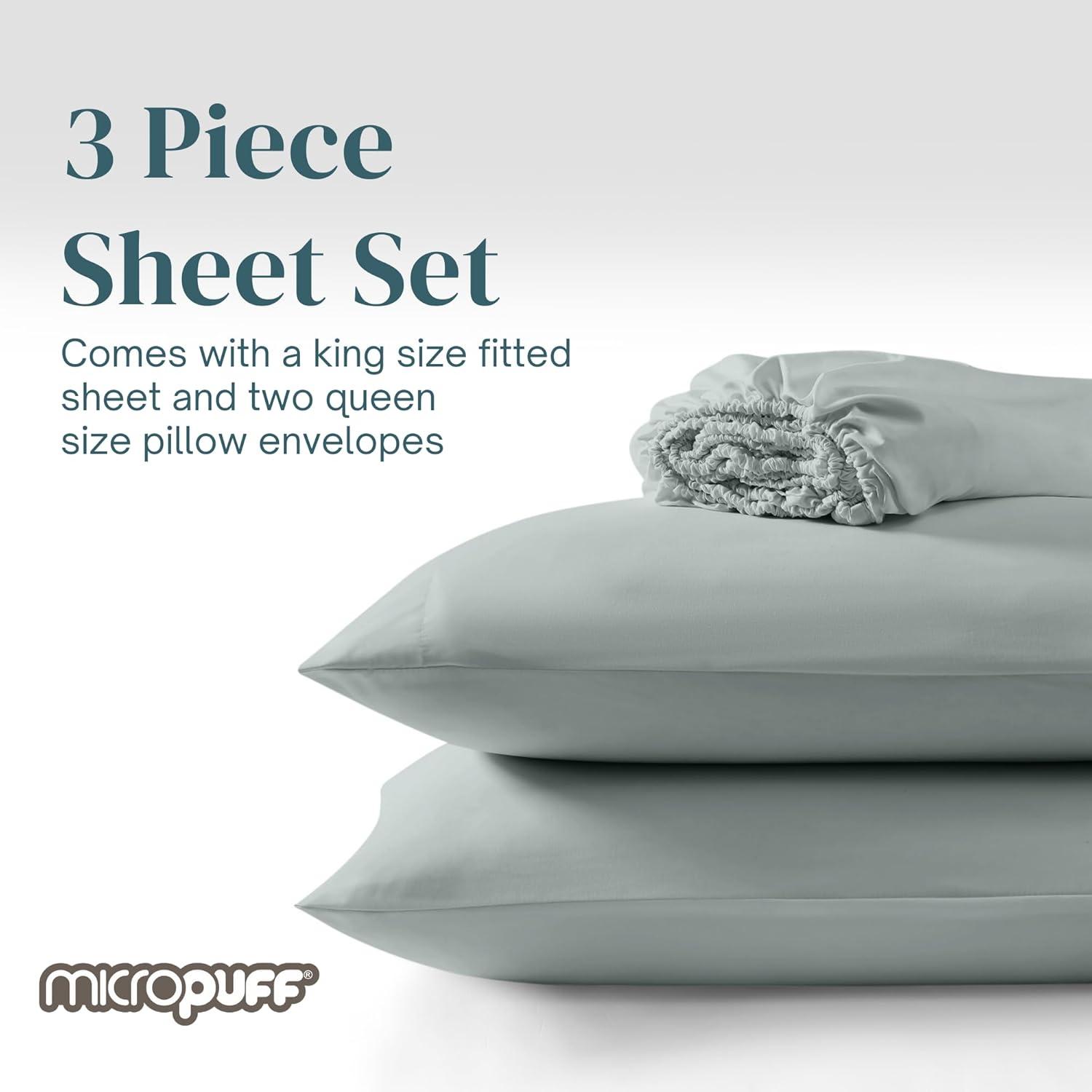 Micropuff 2-Piece Queen Pillowcase Set with Matching King Size (78"x80") Fitted Sheet Set - Wrinkle Free (Flat Sheet Not Included)