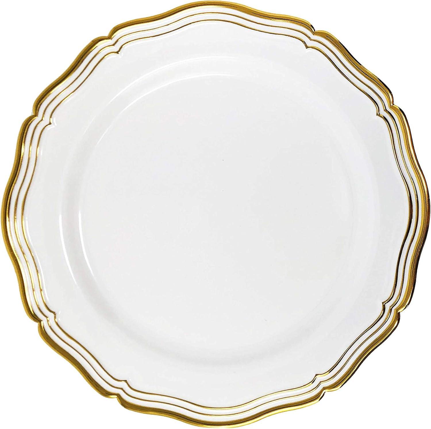 Elegant White and Gold 7.5" Round Salad Plates, Pack of 10