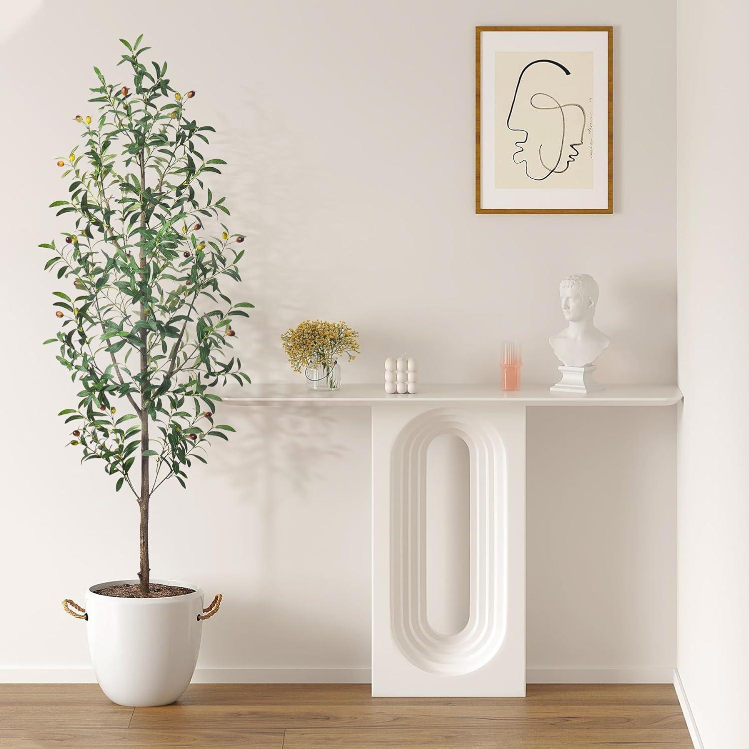 6FT Tall Artificial Olive Tree with Realistic Trunk and Leaves in White Pot