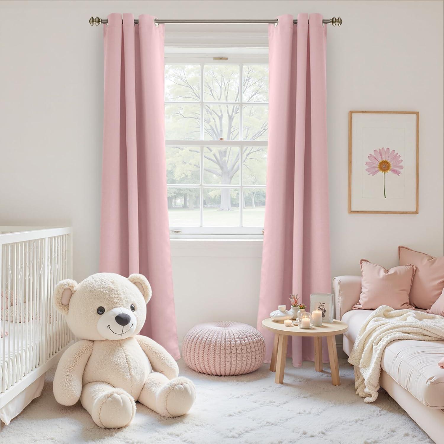 YoungsTex Baby Pink Room Darkening Curtains 84 Inches Length for Kids Girl Bedroom - Thermal Insulated with Grommet Blackout Drapes for Living Room, 2 Panels, 42 x 84 Inch