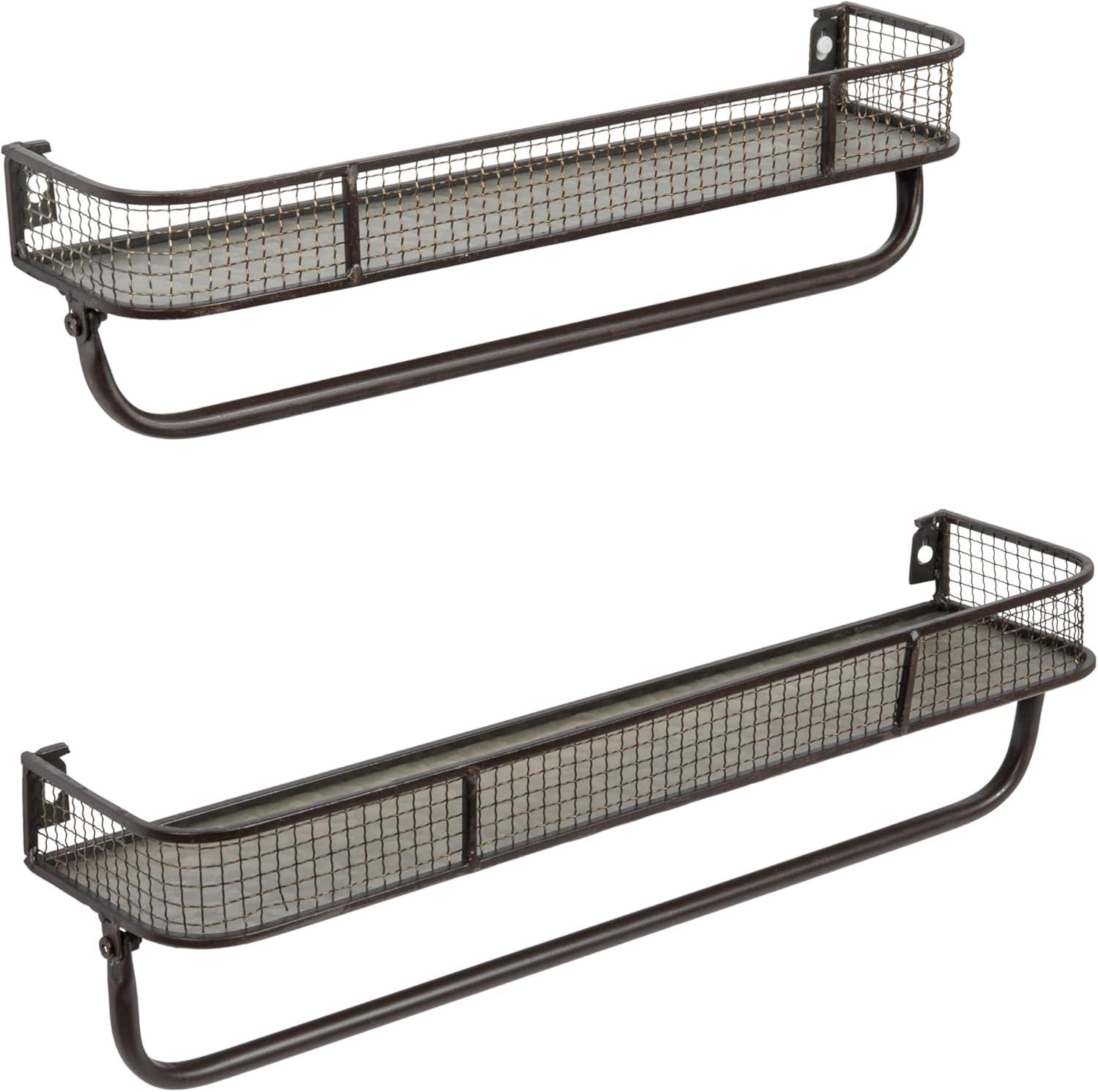 Storied Home (Set of 2) Metal Wall Shelves with Hanging Bar: Wrought Iron Towel Rod, No Assembly Required