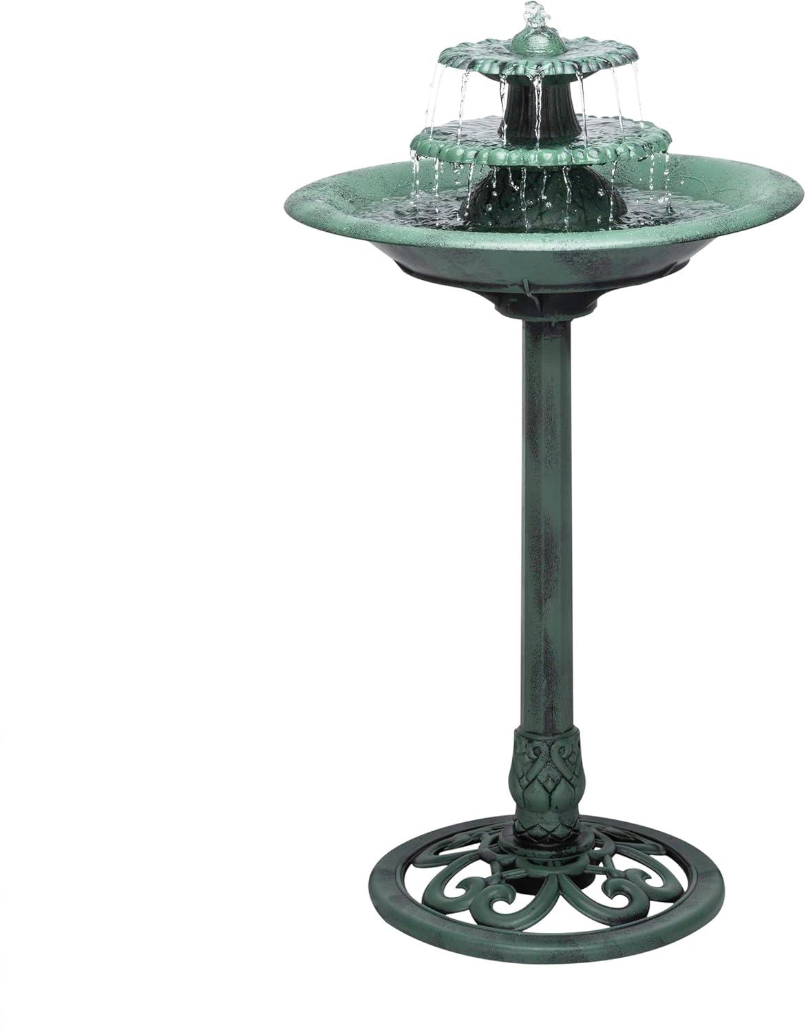 Green 3-Tier Pedestal Water Fountain Bird Bath