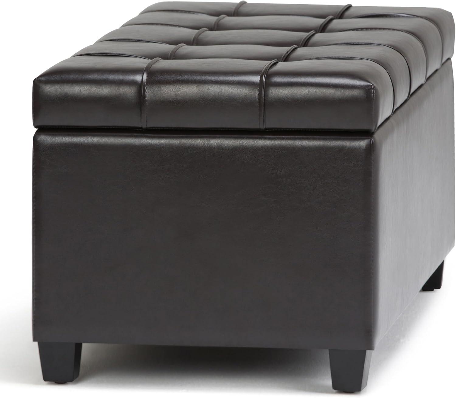 Simpli Home Sienna 33"W Upholstered Storage Ottoman Bench with Lift-Up Tufted Top