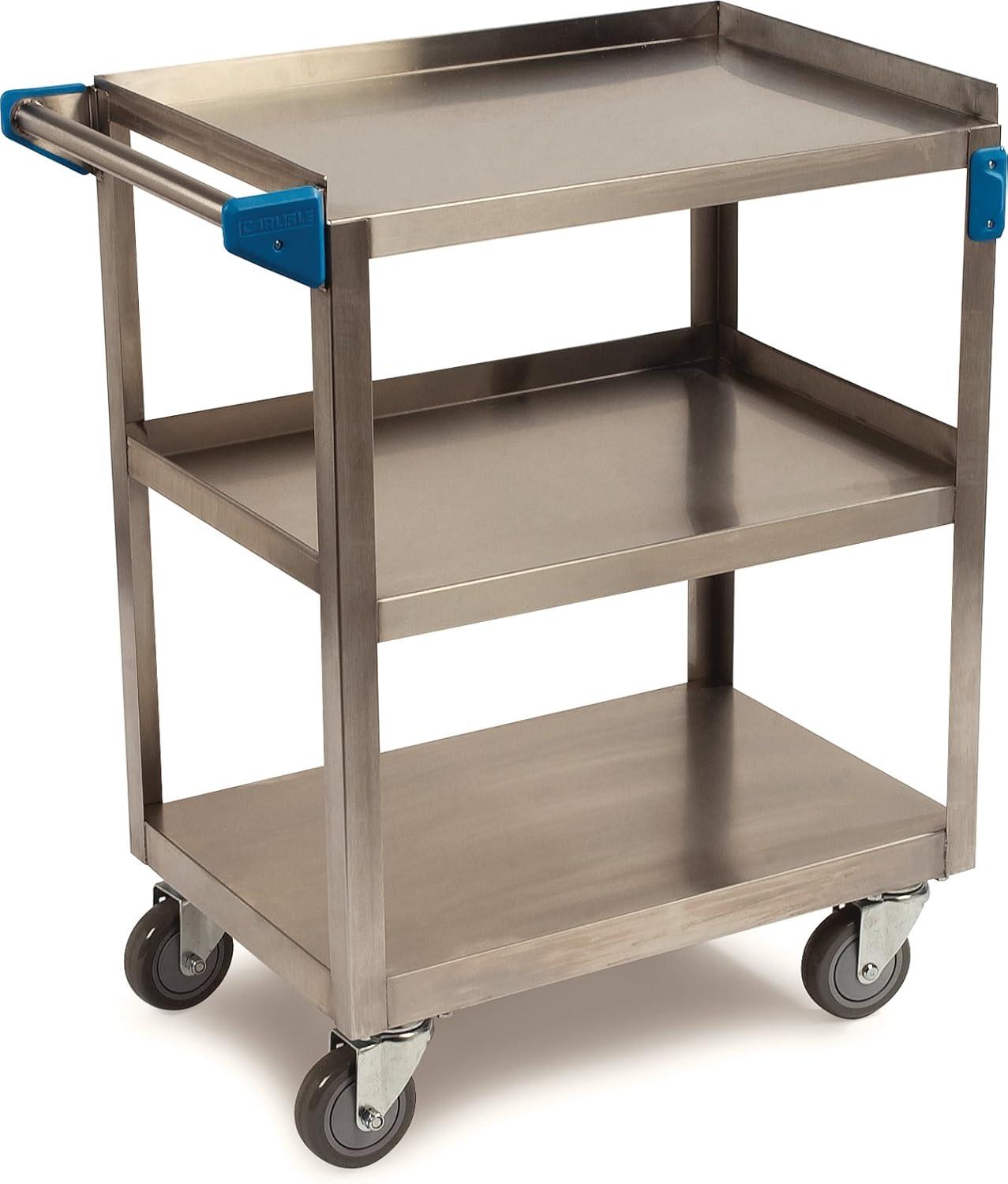 Carlisle Stainless Steel 3-Shelf Utility Cart with Raised Edges