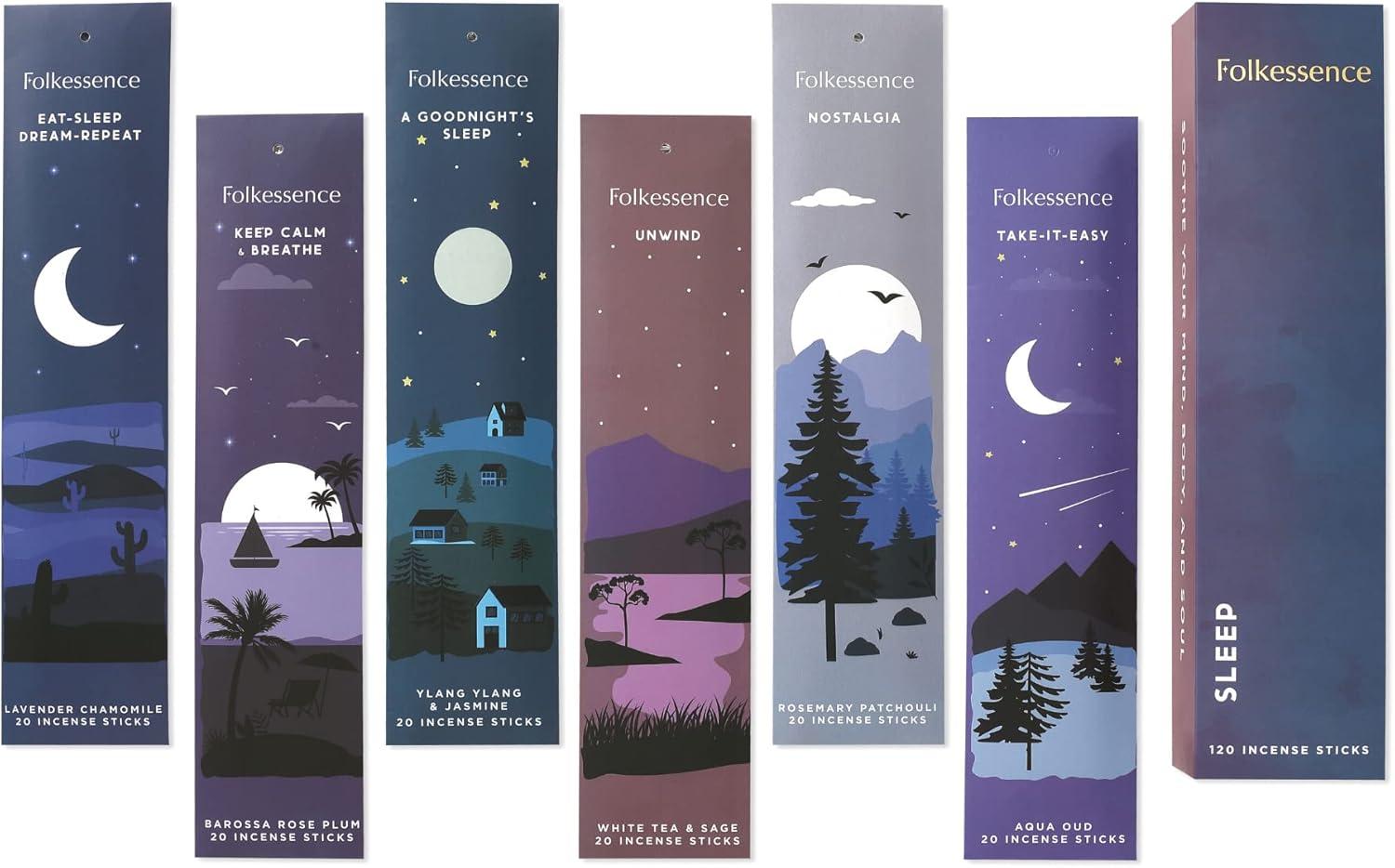 Folkulture Incense Sticks, Set of 6 (120 Sticks) - Rosemary, Jasmine, Lavender, Sage, Sleep Incense Sticks, Insence Sticks Variety Pack - Insense Sticks, Natural and Non Toxic (Sleep)