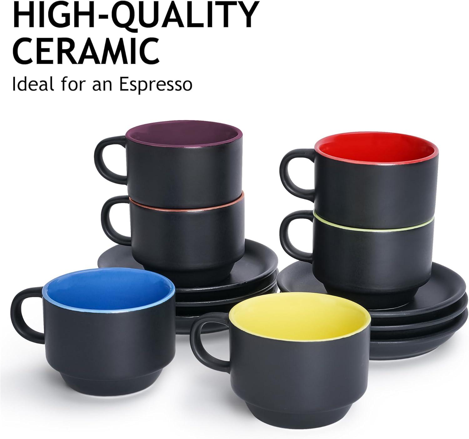 Colorful Ceramic Espresso Cup Set with Saucers and Stand