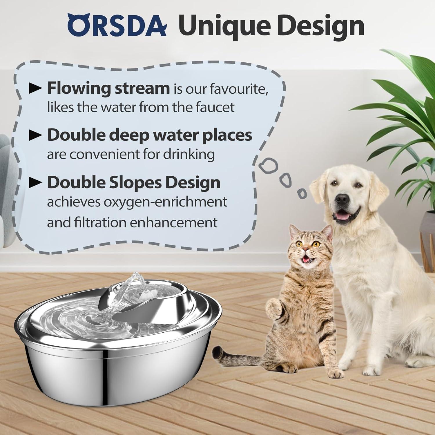 Cat Water Fountain Stainless Steel, Automatic Pet Water Fountain, 67oz/2L Drinking Fountain Dog Water Dispenser with Water Level Window for Cats and Small Dogs- 4Pcs Filters (D36)