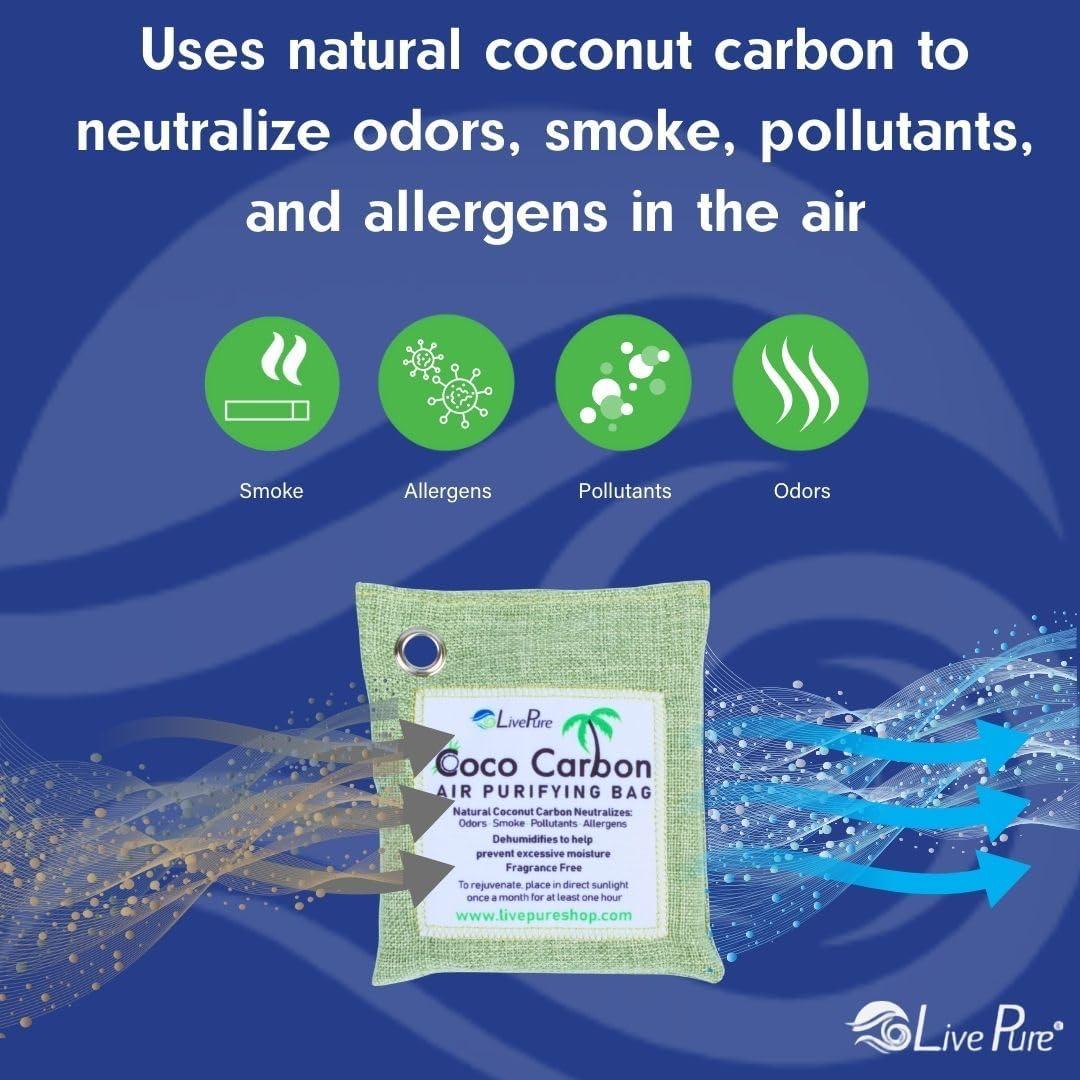 LivePure CocoCarbon Coconut Carbon Air Purifying Bag Odor Eliminator 7-Pack, Mint
