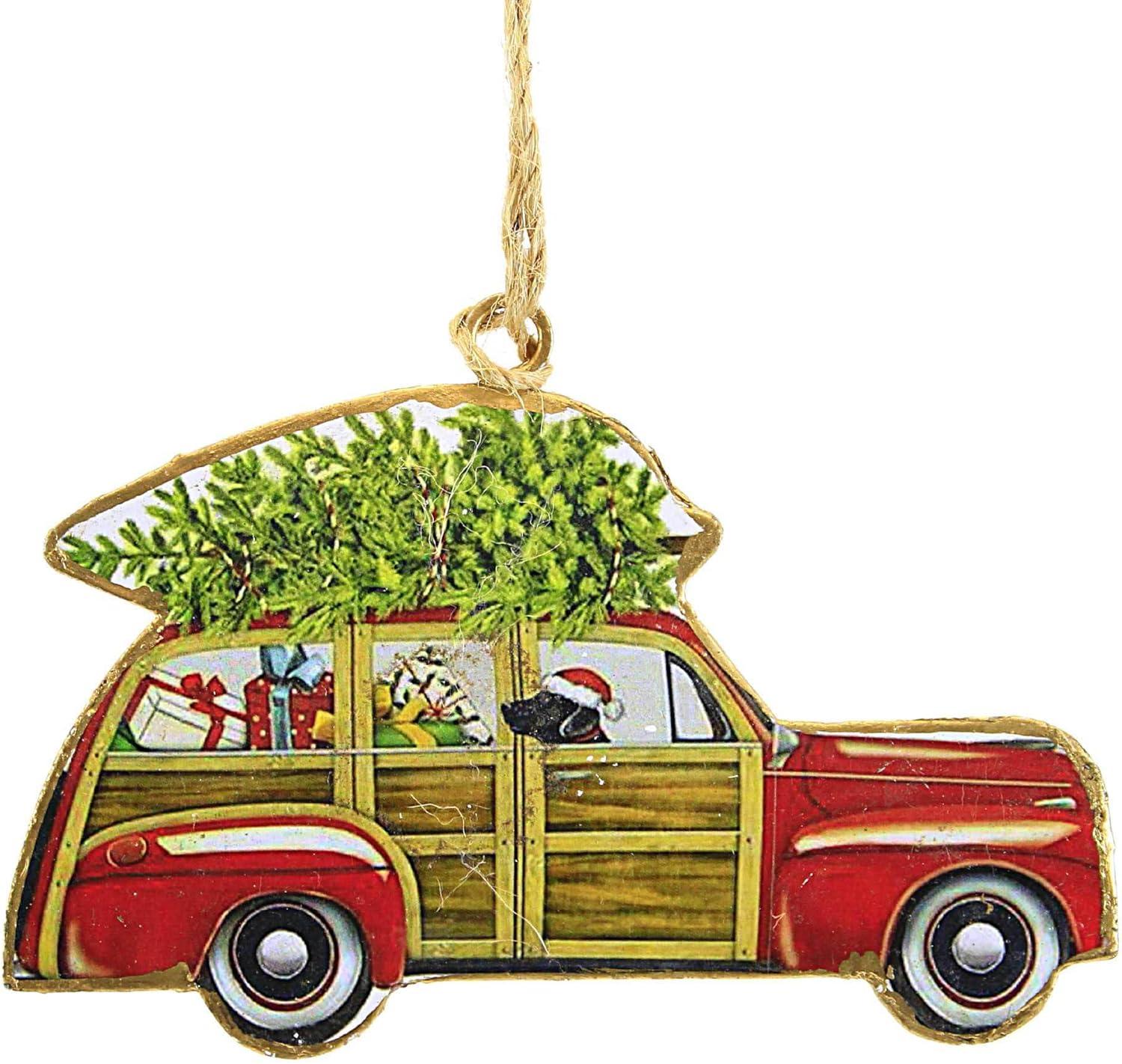 Abbott 3.25 In Dog In Woodie Ornament Tree Retro Santa Hat Gifts Tree Ornaments