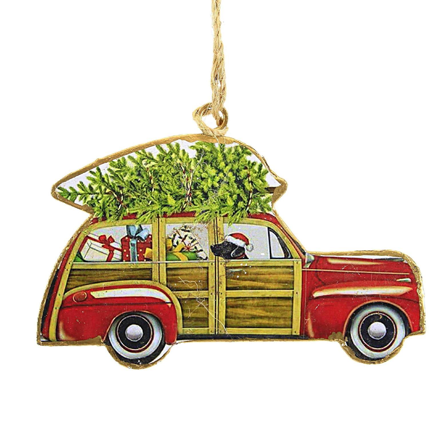 Abbott 3.25 In Dog In Woodie Ornament Tree Retro Santa Hat Gifts Tree Ornaments