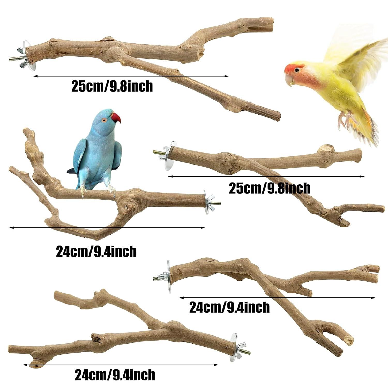 Allazone Natural Wooden Bird Perch Stand for Cage, Parrot Platform, Bird Perch Toy for Small Animals, Cockatiels, Parakeets, Finches