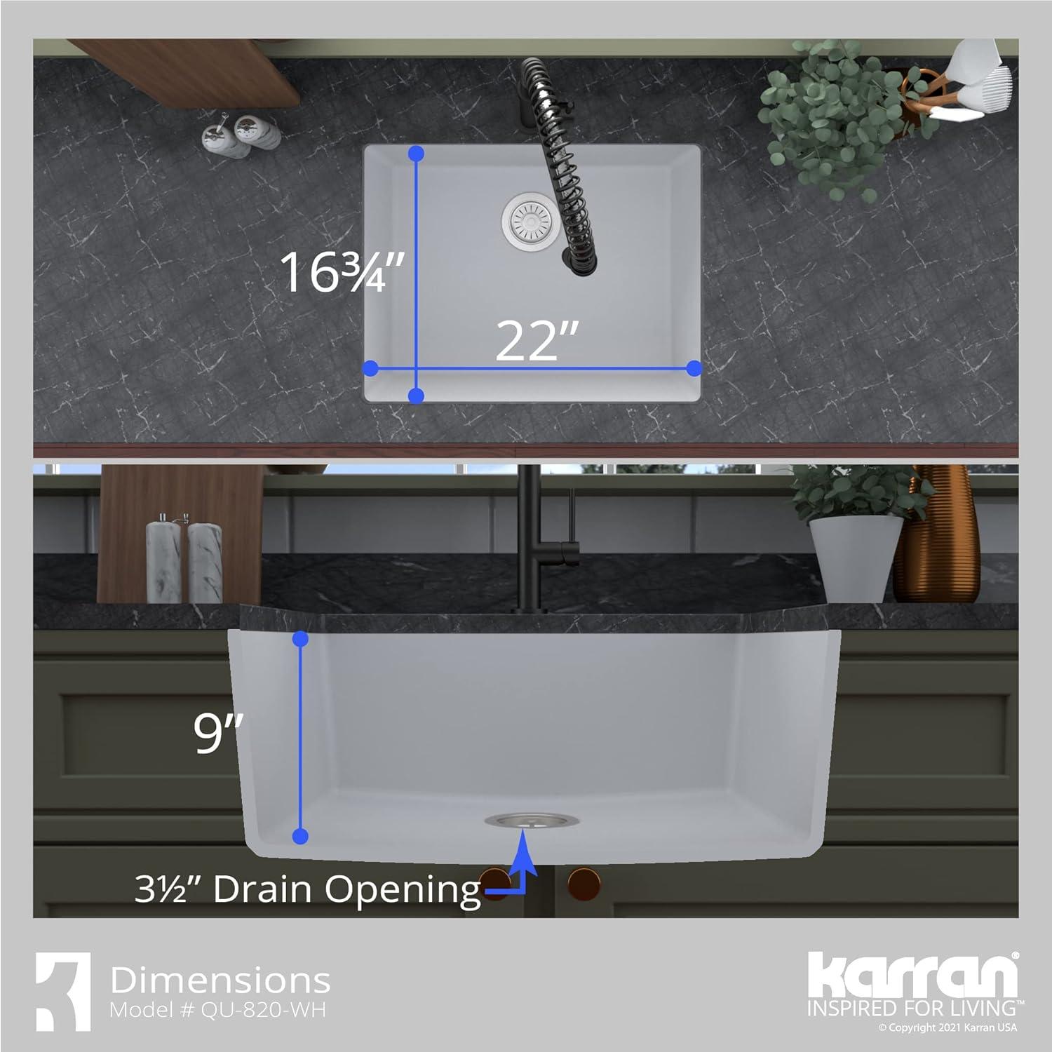 Karran Quartz 24-3/8'' X 19-1/8'' Single Bowl Undermount Kitchen Sink