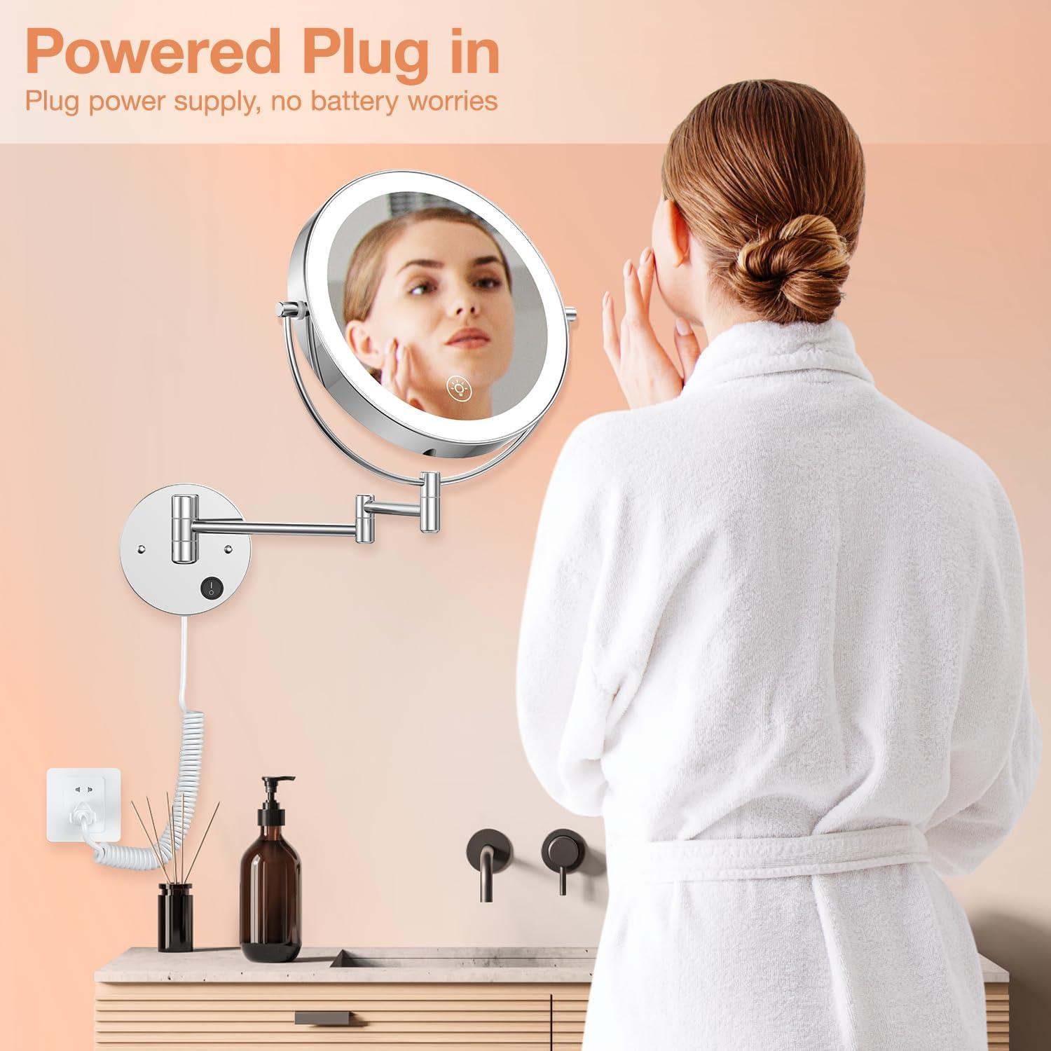 Benbilry 9" Large Size Wall Mounted Makeup Vanity Mirror, 1X/10X Magnifying Double Sided Shaving Mirror for Bathroom, 360° Swivel Extendable Arm Nickel Finish