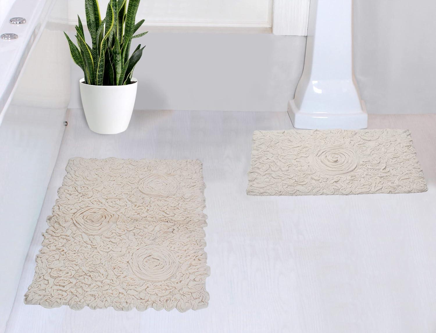 Home Weavers Bell Flower Collection 100% Cotton Tufted Bath Rugs, Extra Soft and Absorbent Bath Rugs, Non-Slip Bath Mats, Machine Washable, Bath Mats for Bathroom Floor, 2 Piece Set(S+M), Ivory