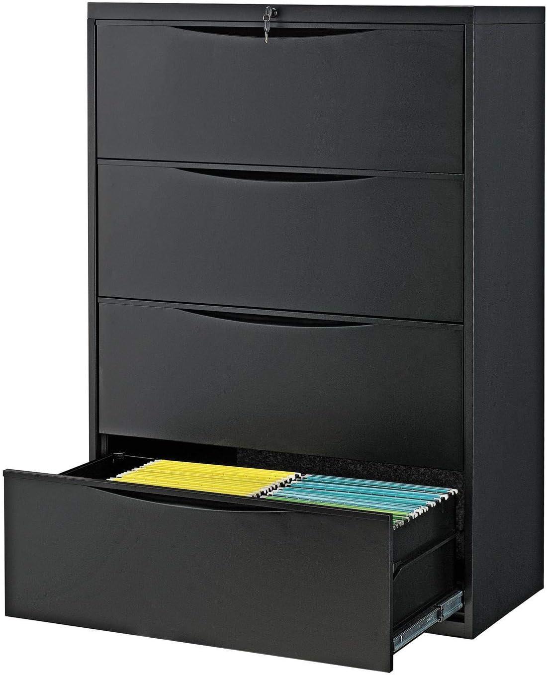 Global Industries 252470BK Interion 36 in. Premium Lateral File Cabinet 4 Drawer, Black