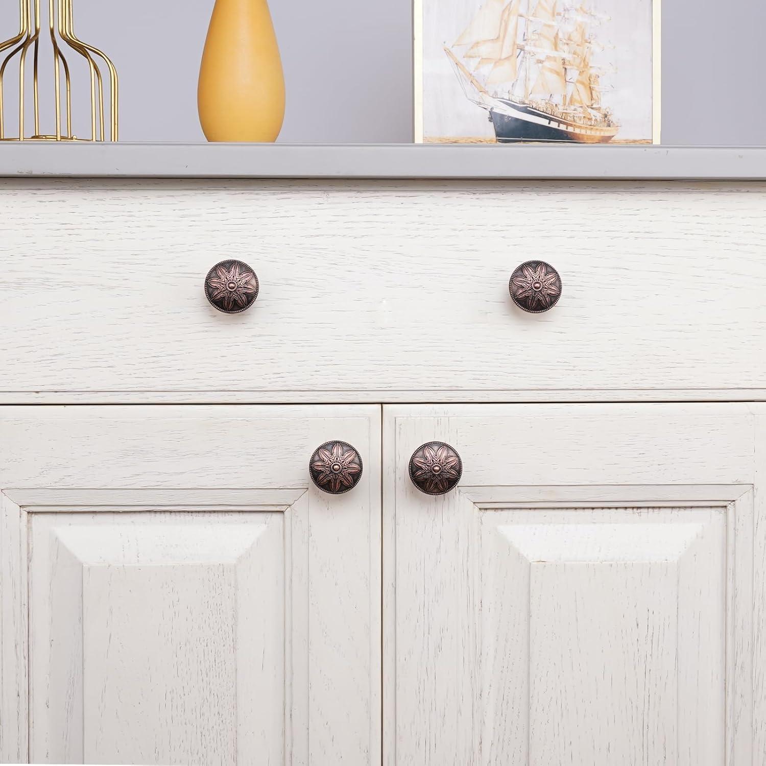 10 Pack Antique Brass Cabinet Knobs Vintage,1.4" Decorative Vintage Cabinet Hardware Handles for Cabinets and Drawers, Brass Kitchen Cabinet knobs Dresser Knobs Drawer Pulls